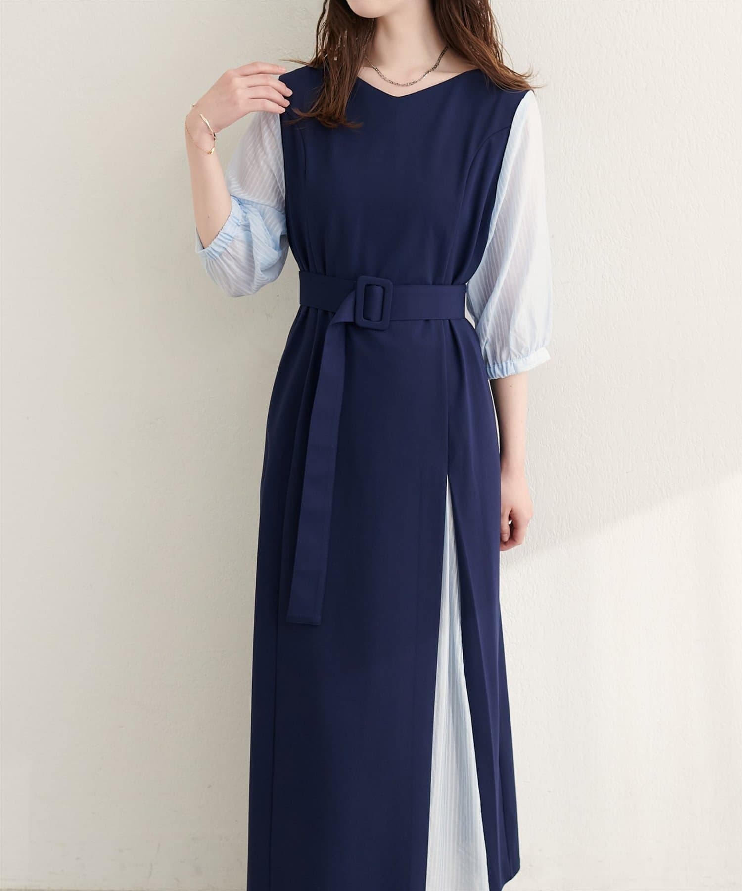 NICE CLAUP / OLIVE des OLIVE OUTLET(ナイスクラップ  / オリーブ デ オリーブ アウトレット) 【natural couture】きれいめポンチ×ストライプワンピース