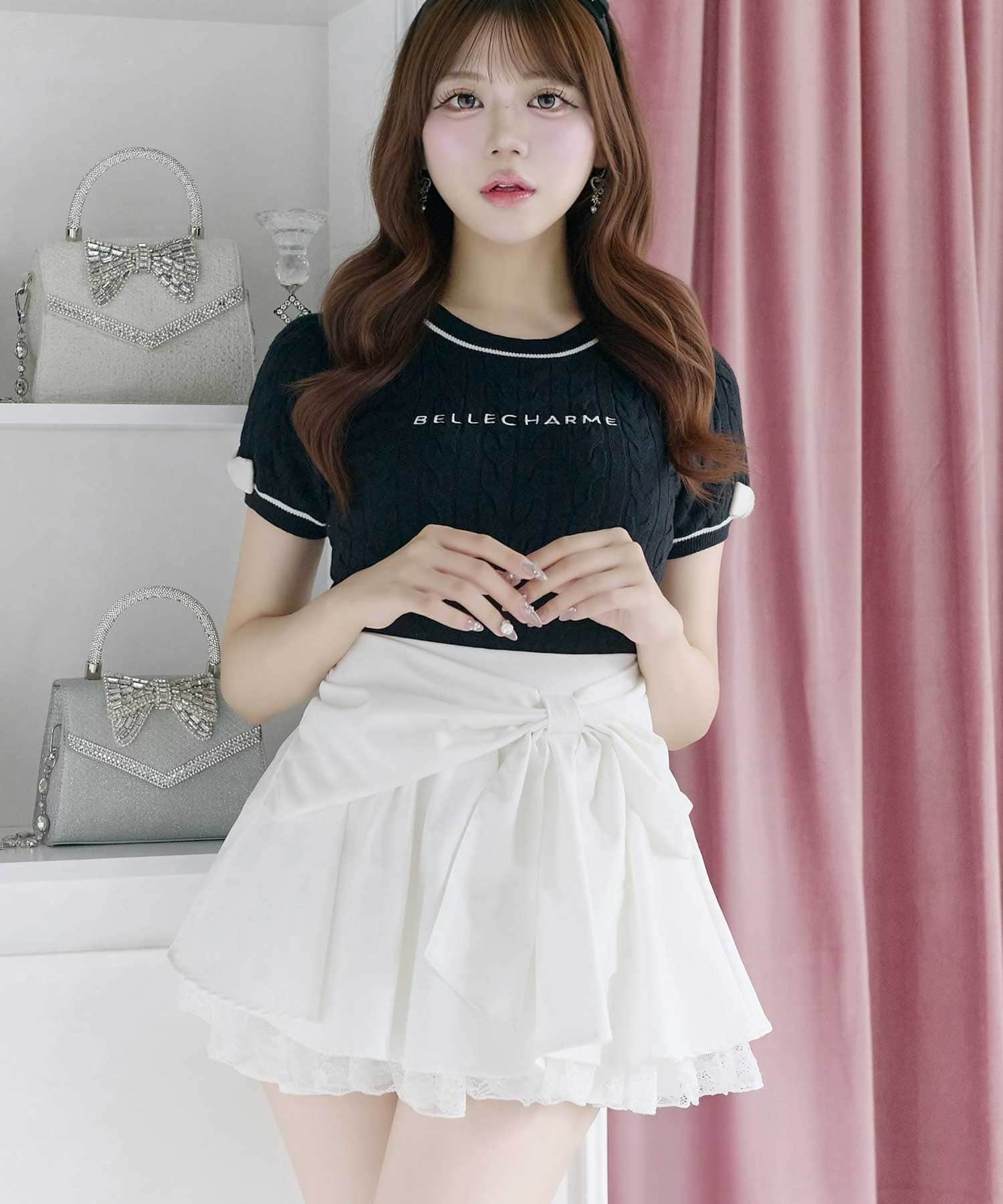 Belle Charme(ベルシャルム) Big Ribbon Frill Skirt