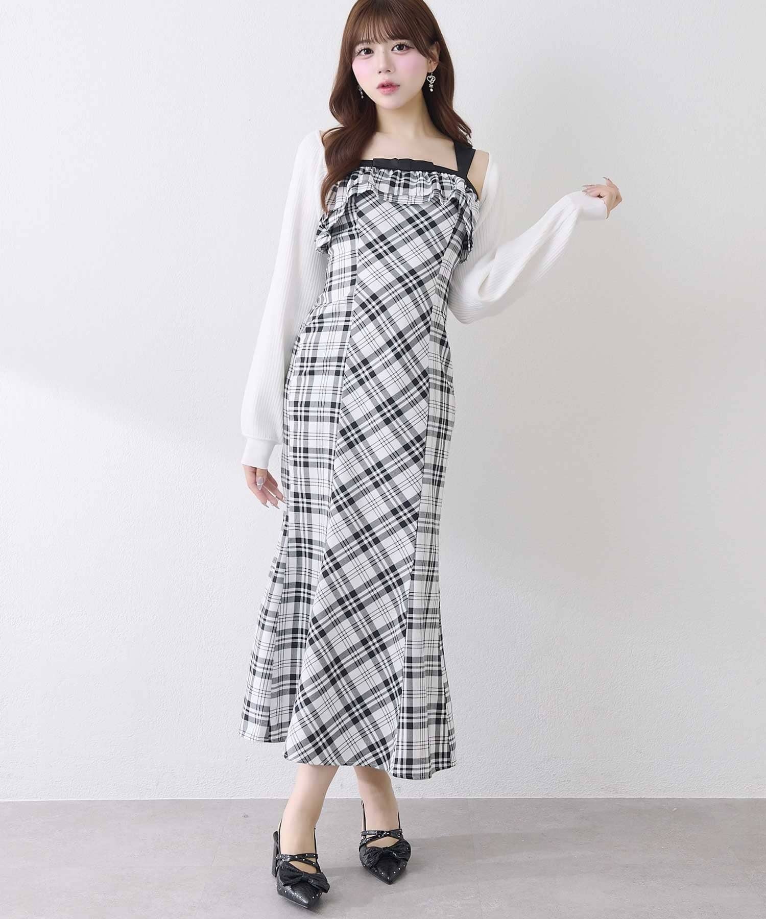Belle Charme(ベルシャルム) Check Frill Mermaid Onepiece
