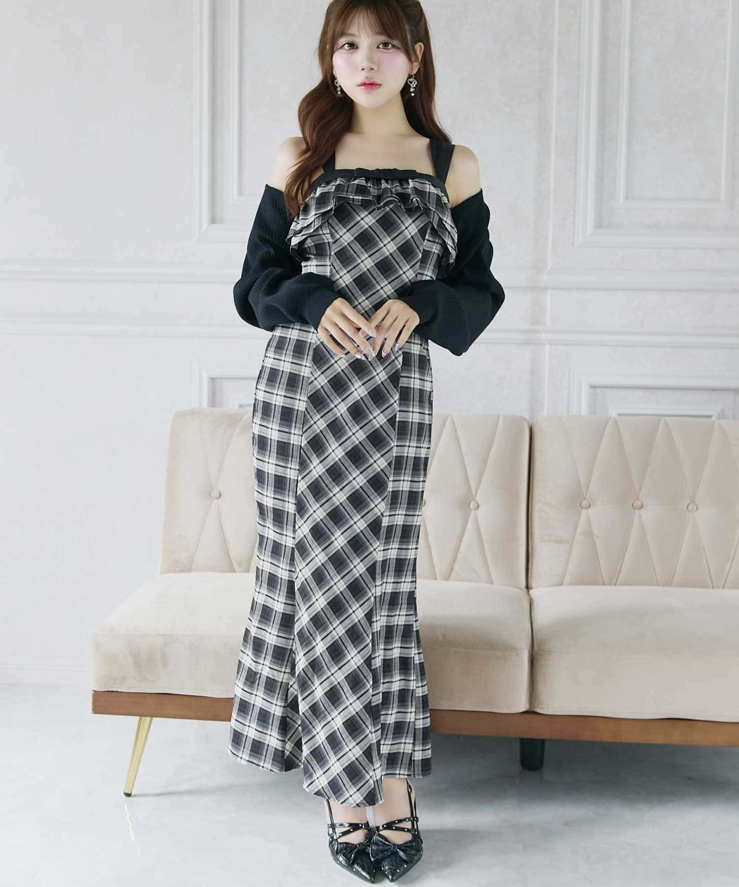 Belle Charme(ベルシャルム) Check Frill Mermaid Onepiece