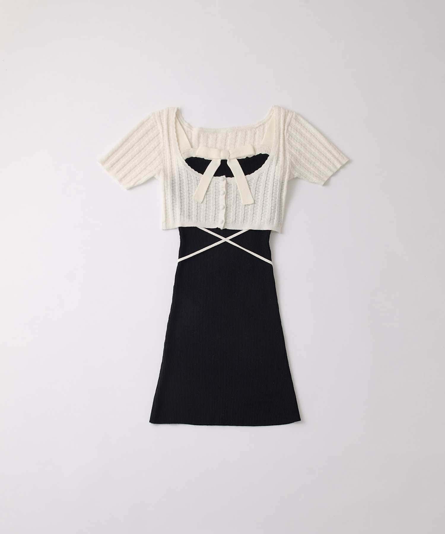 Belle Charme(ベルシャルム) Ribbon Rib Knit Onepiece