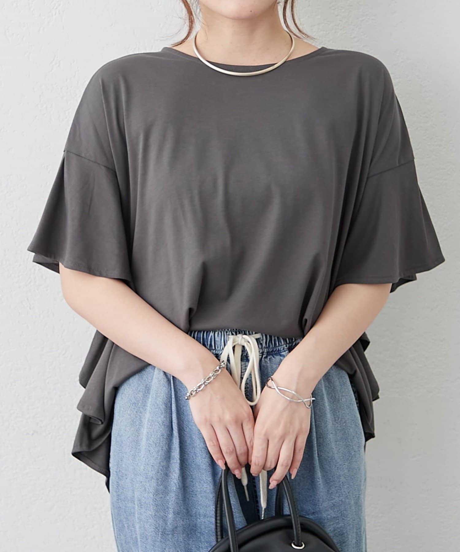 Remind me and forever(リマインドミーアンドフォーエバー) 【接触冷感ひんやりタッチ】袖フレアーワイドTシャツ