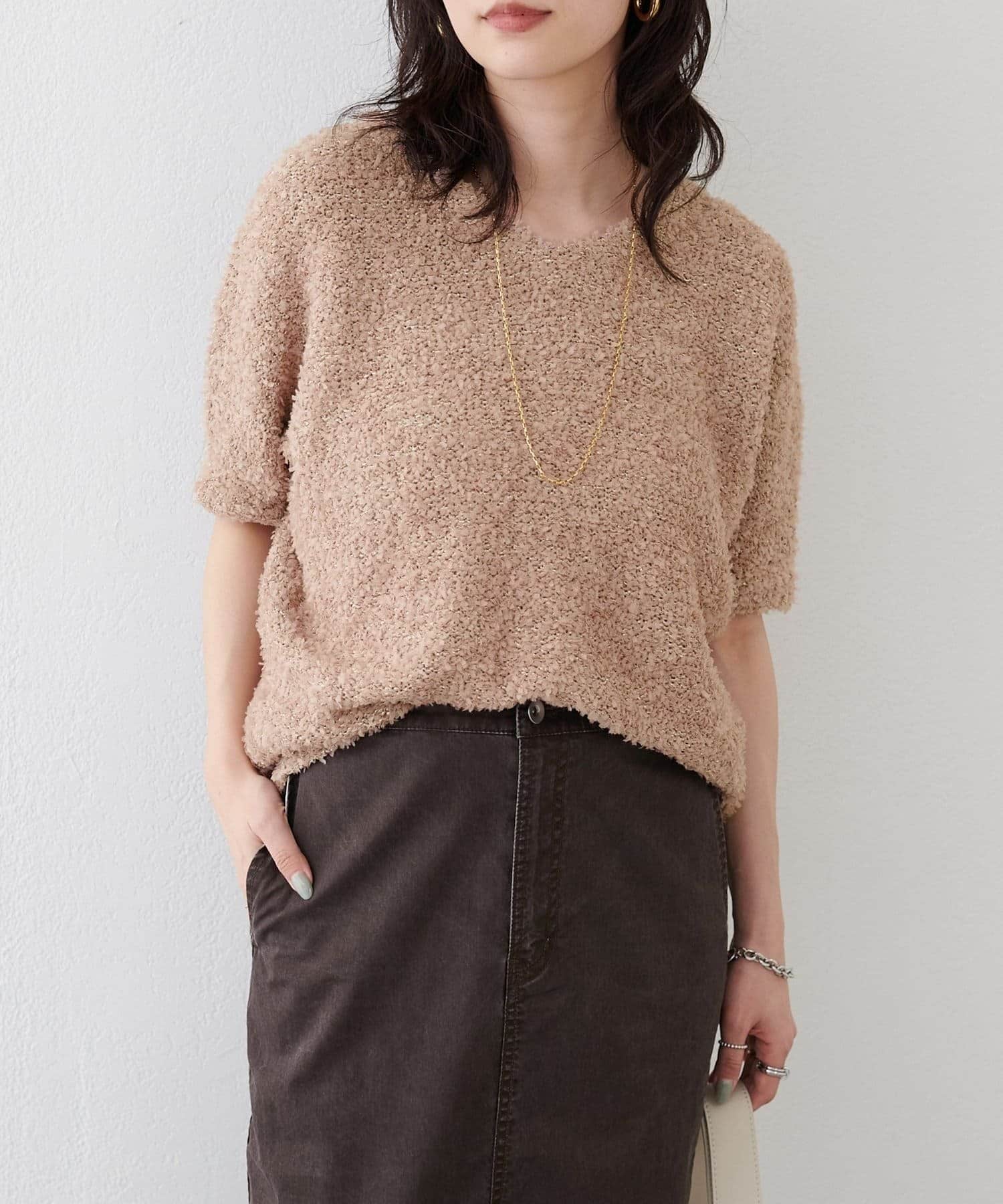 NICE CLAUP / OLIVE des OLIVE OUTLET(ナイスクラップ  / オリーブ デ オリーブ アウトレット) 【LARUTA】リボンヤーンドルマンサマーニット