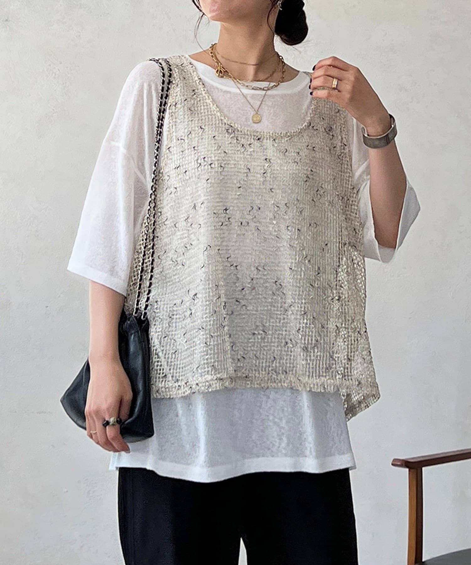 un dix cors(アンディコール) メッシュ×シアーTEEセット