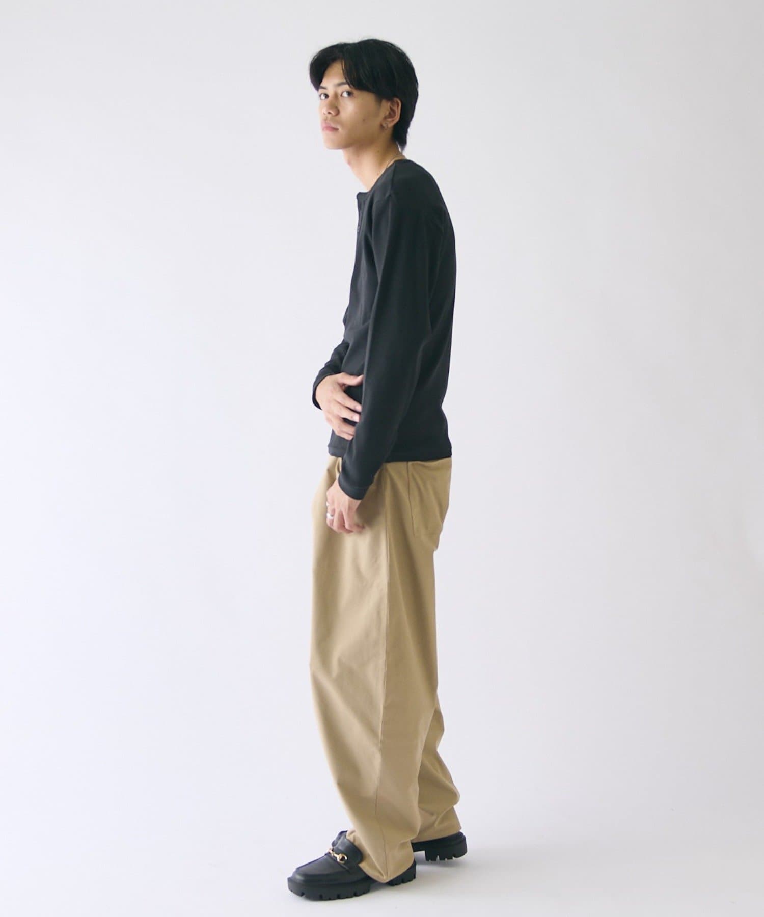 -goocy-(グーシー) スパンリブヘンリーネックL/S TEE