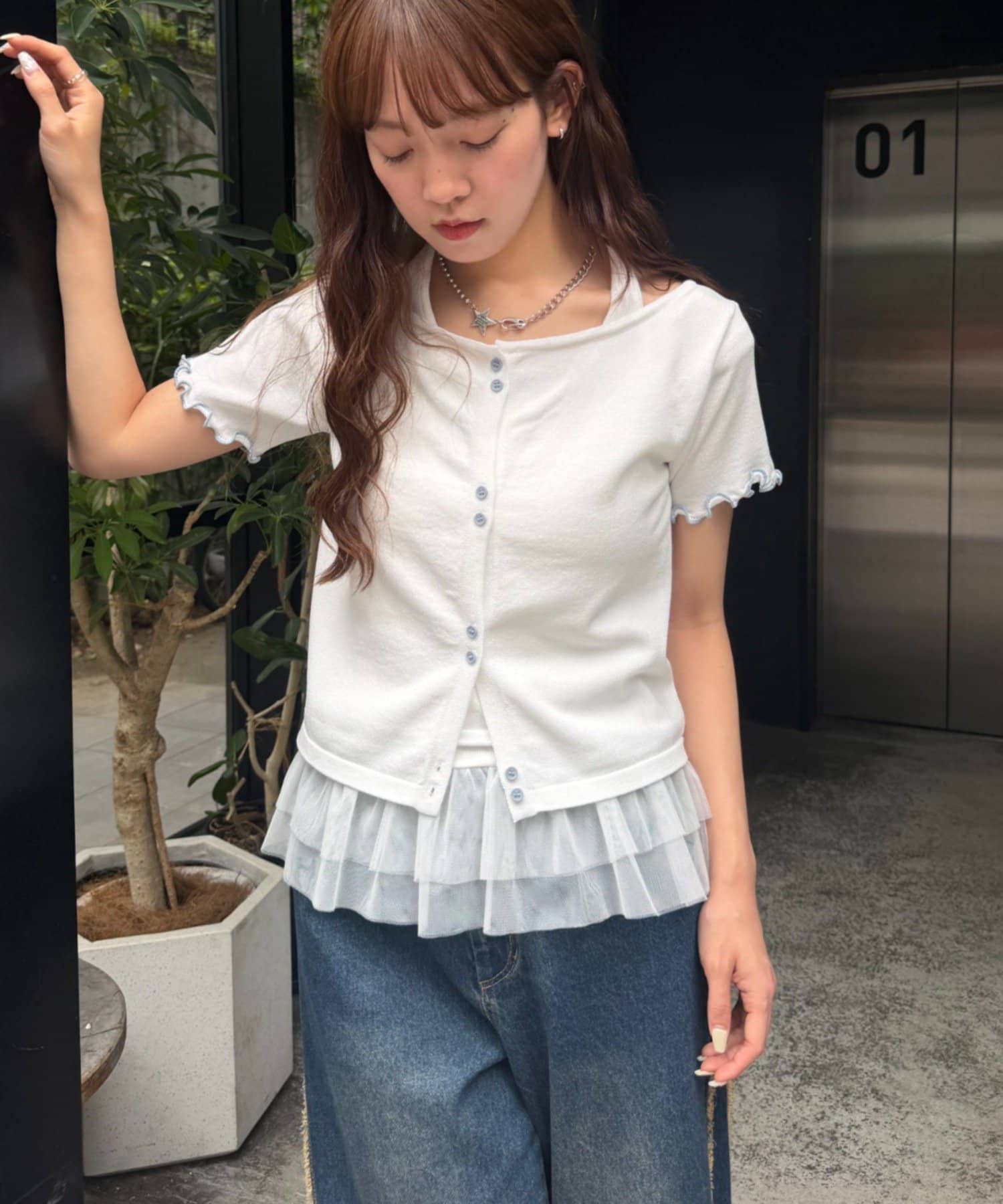 OUTLET(アウトレット) 【w closet】ホルタードッキングレイヤードニットT 夏服