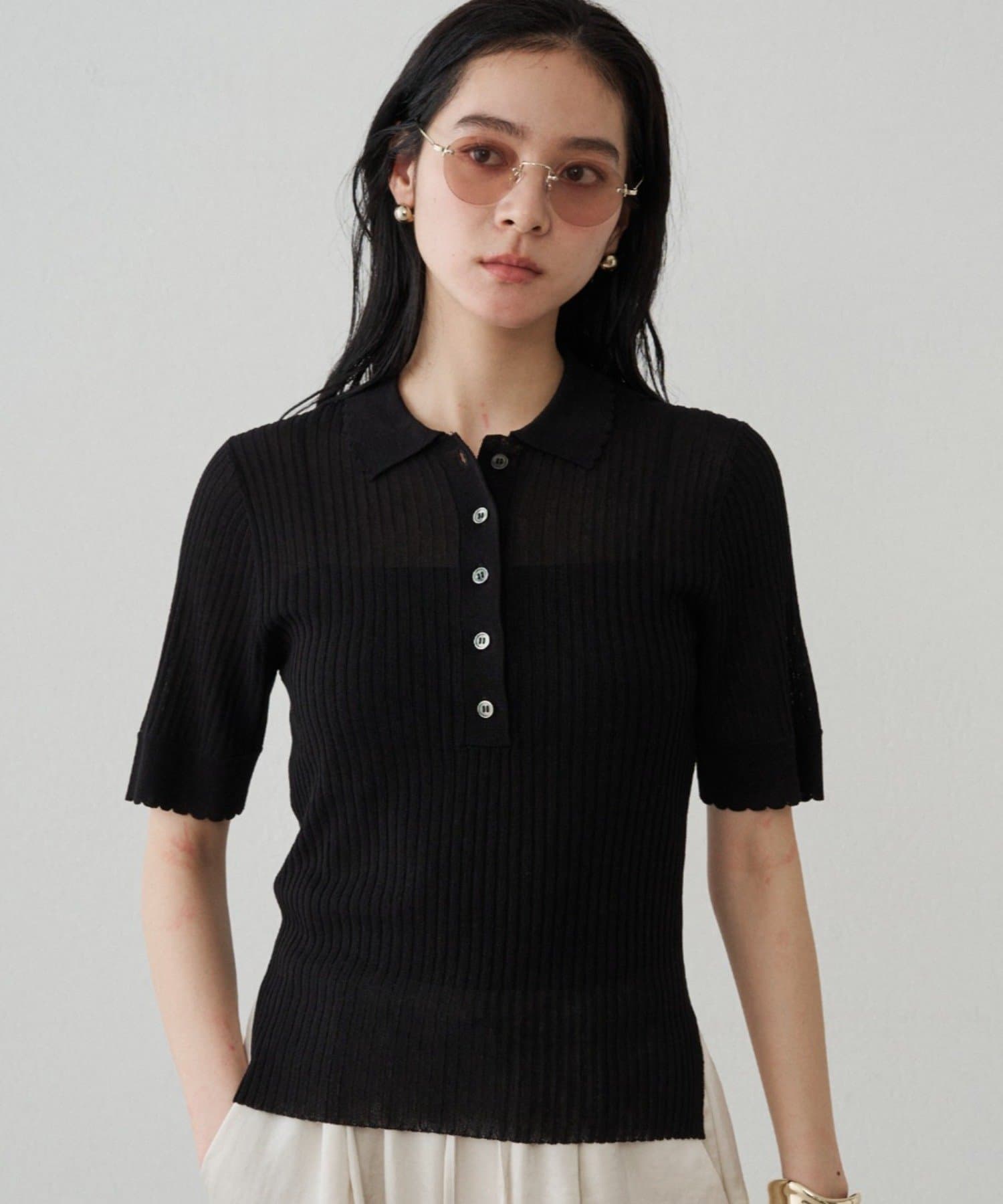 OUTLET(アウトレット) 【Loungedress】シアーリブポロニット