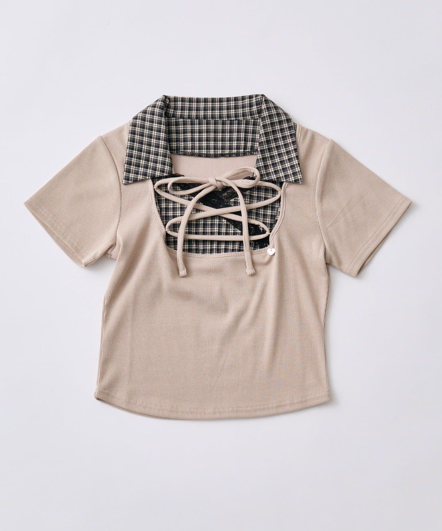 OLIVE des OLIVE(オリーブ デ オリーブ) レースアップシャツレイヤードトップス