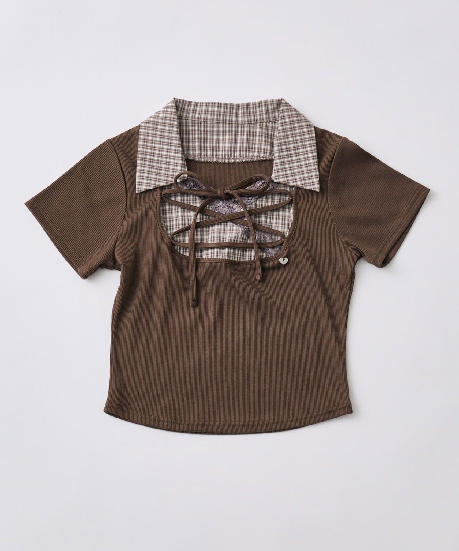 OLIVE des OLIVE(オリーブ デ オリーブ) レースアップシャツレイヤードトップス