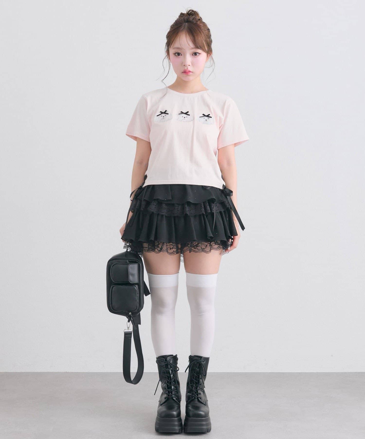 OLIVE des OLIVE(オリーブ デ オリーブ) エアリーラッフルティアードミニスカート