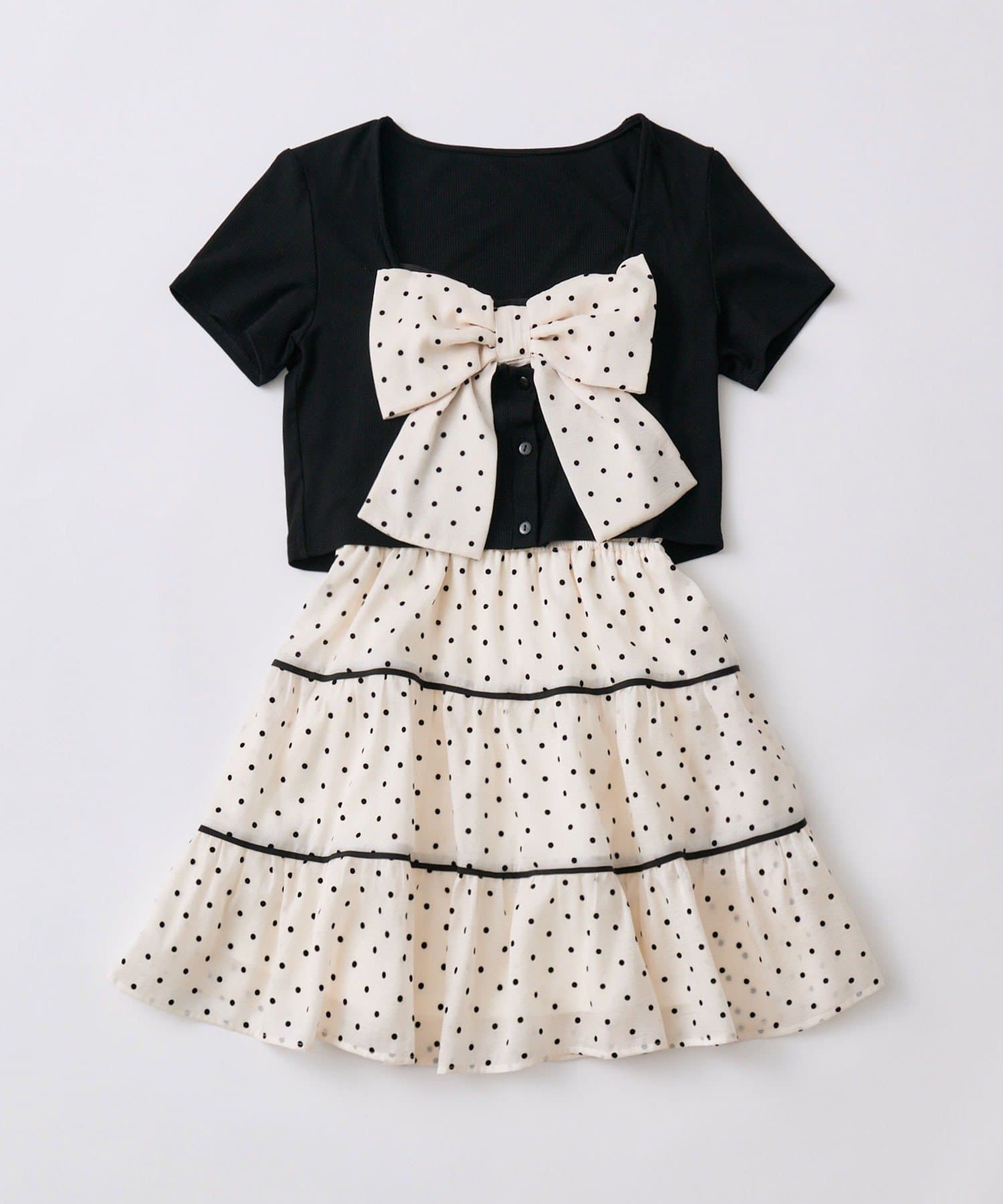 OLIVE des OLIVE(オリーブ デ オリーブ) リボンミニワンピとカーデのセット