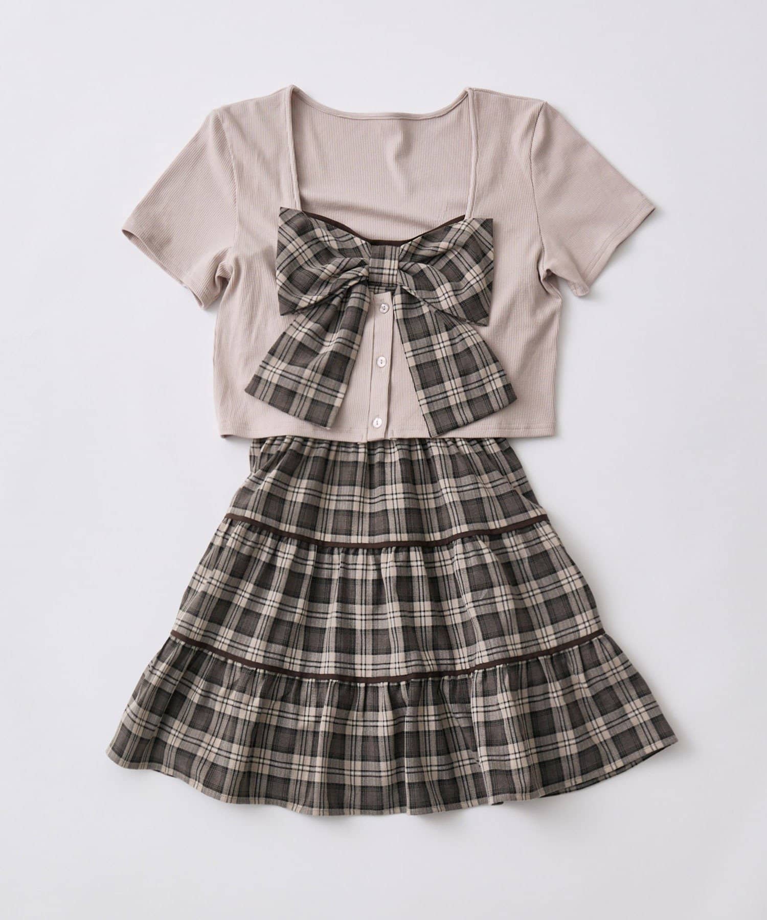OLIVE des OLIVE(オリーブ デ オリーブ) リボンミニワンピとカーデのセット