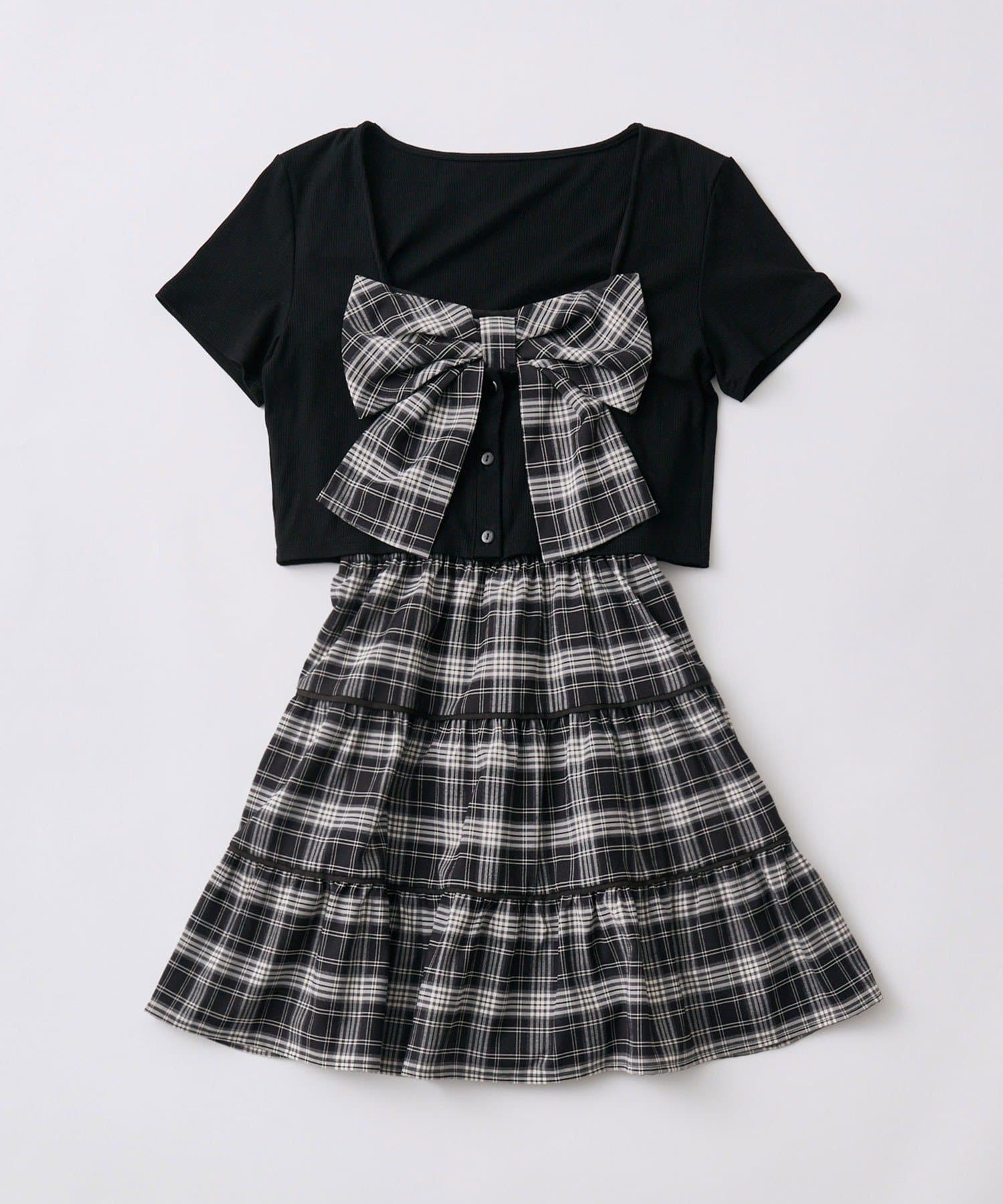 OLIVE des OLIVE(オリーブ デ オリーブ) リボンミニワンピとカーデのセット