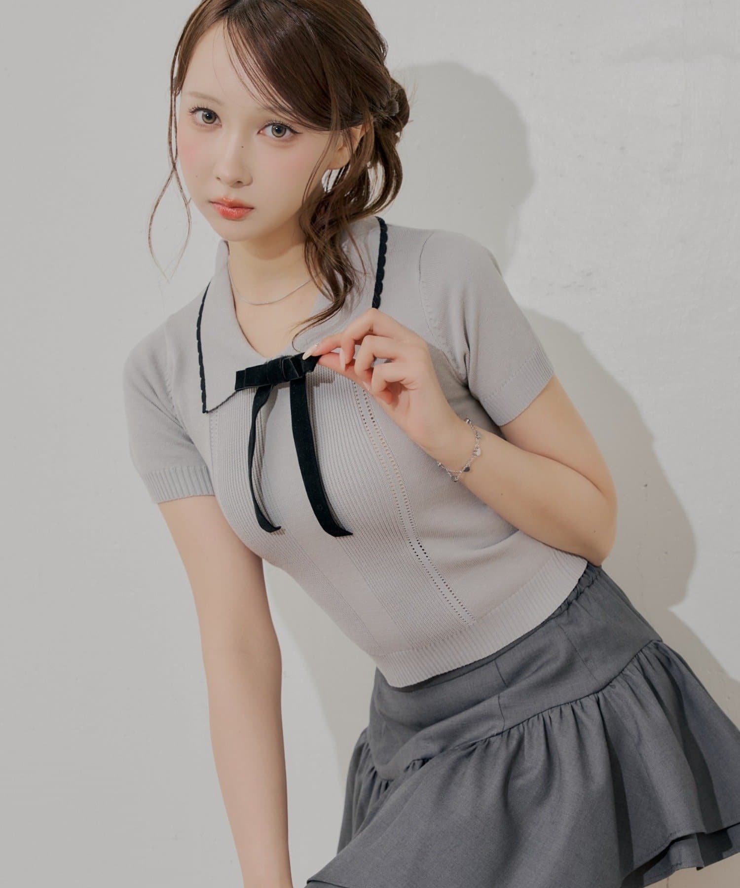 Chico(チコ) リボンポロニット【リボン取り外し可能】