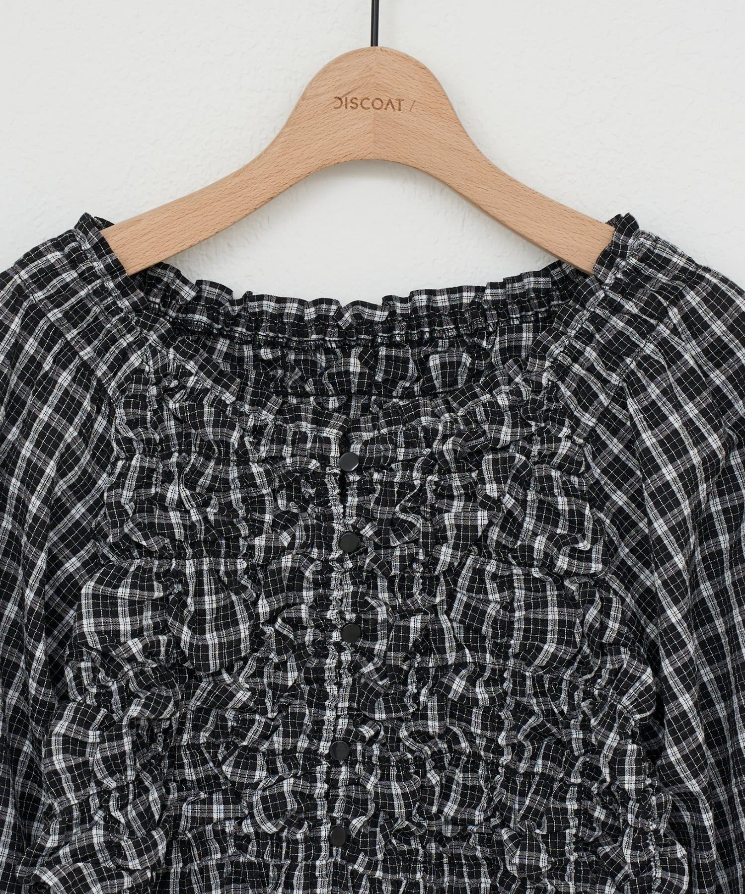 DISCOAT(ディスコート) チェック柄シャーリングチュニック