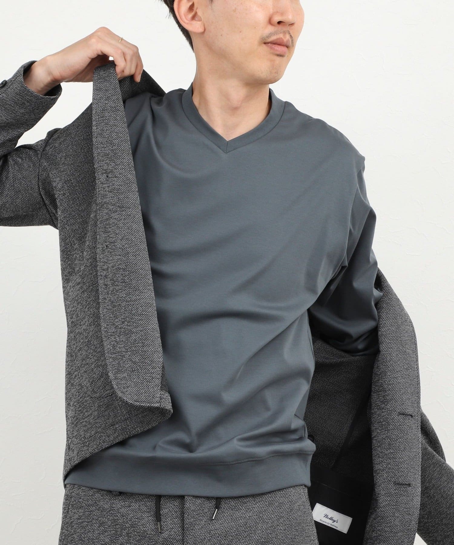 NOLLEY'S(ノーリーズ) 《ビジカジ対応》シルケットスムース Vネック ドレスロンT 26AW