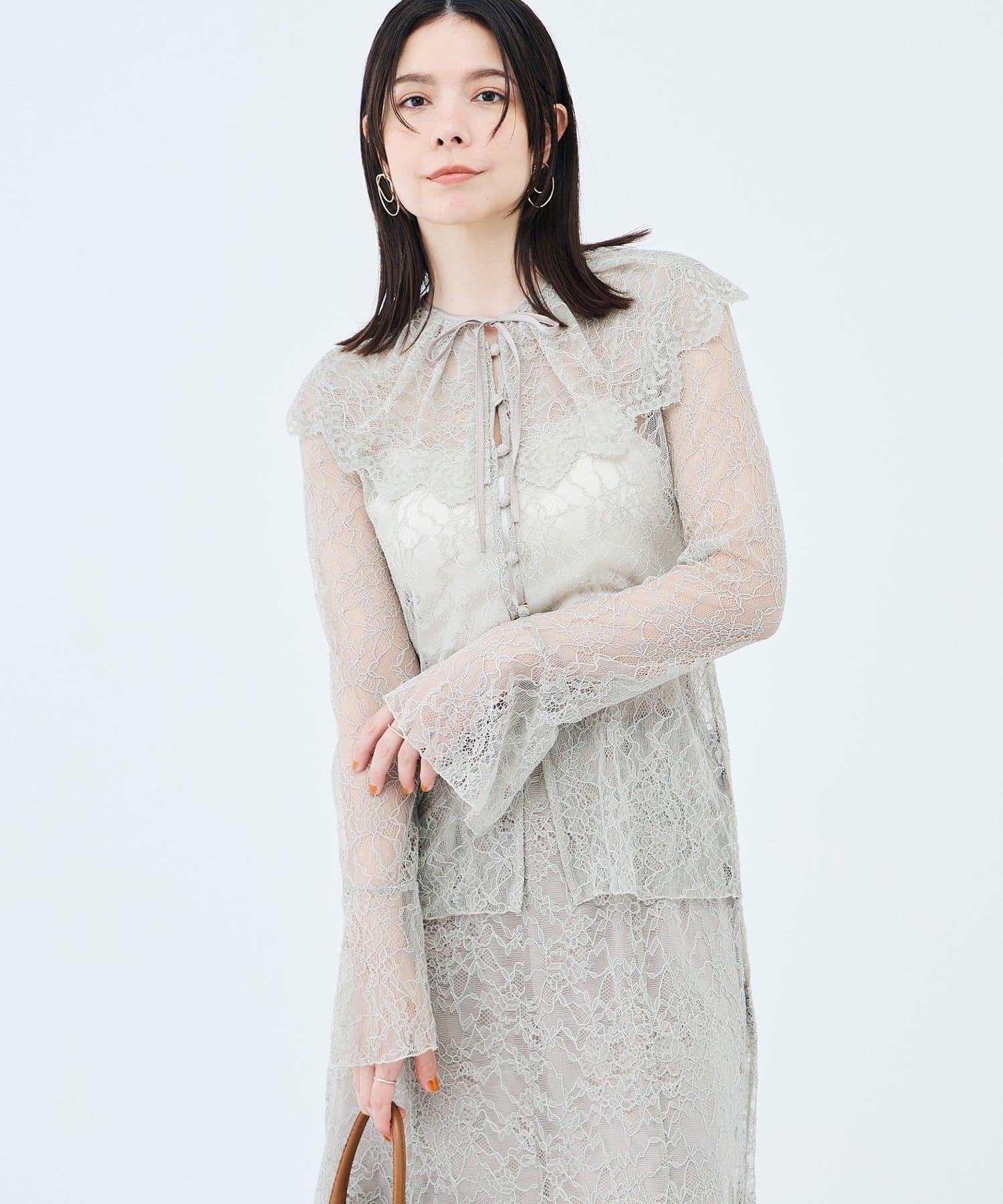NOLLEY'S(ノーリーズ) 《セットアップ対応》ウォッシャブルラッセルレース付け襟ブラウス