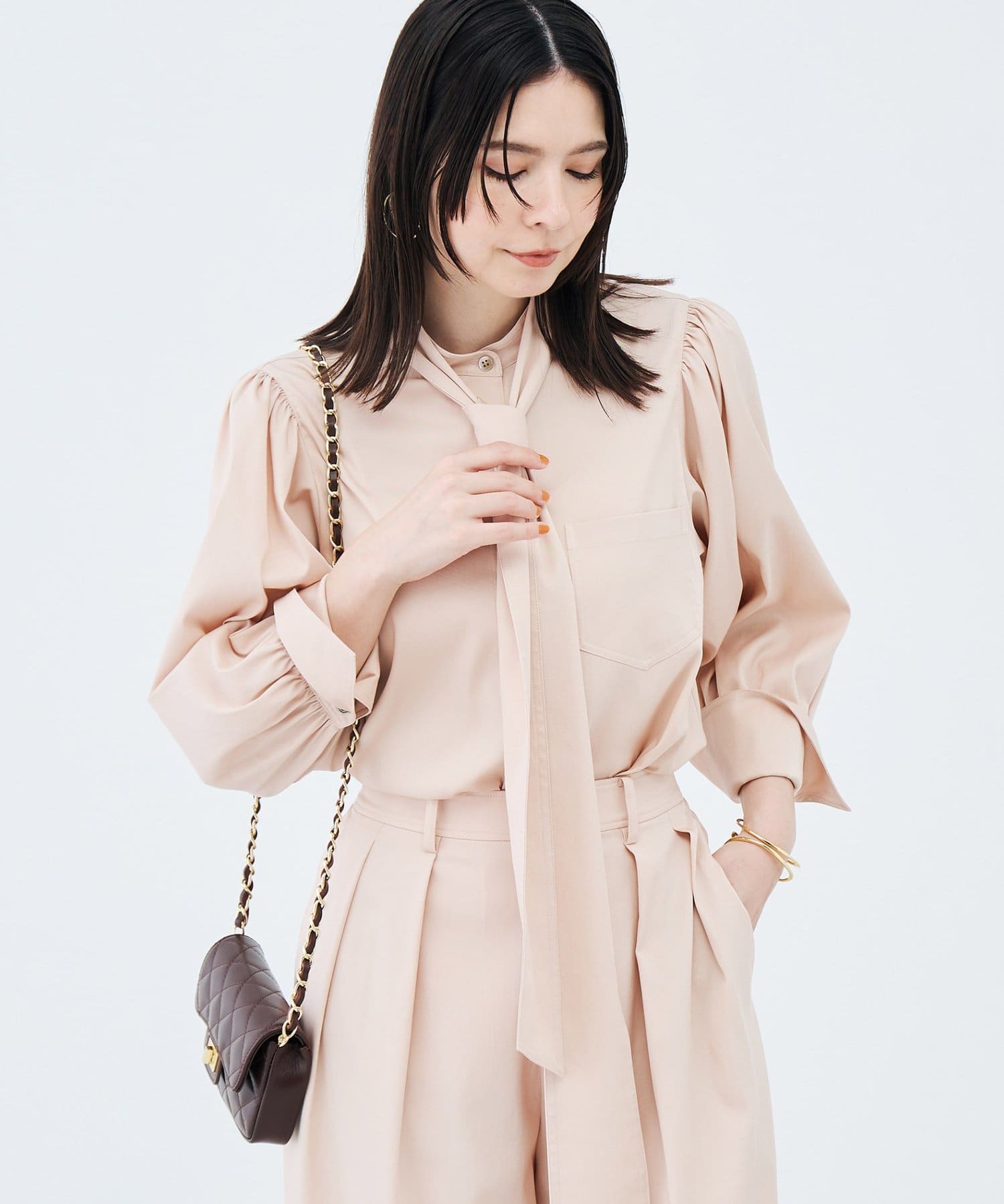 NOLLEY'S(ノーリーズ) 《セットアップ対応》ウォッシャブルバイオツイルボウタイブラウス