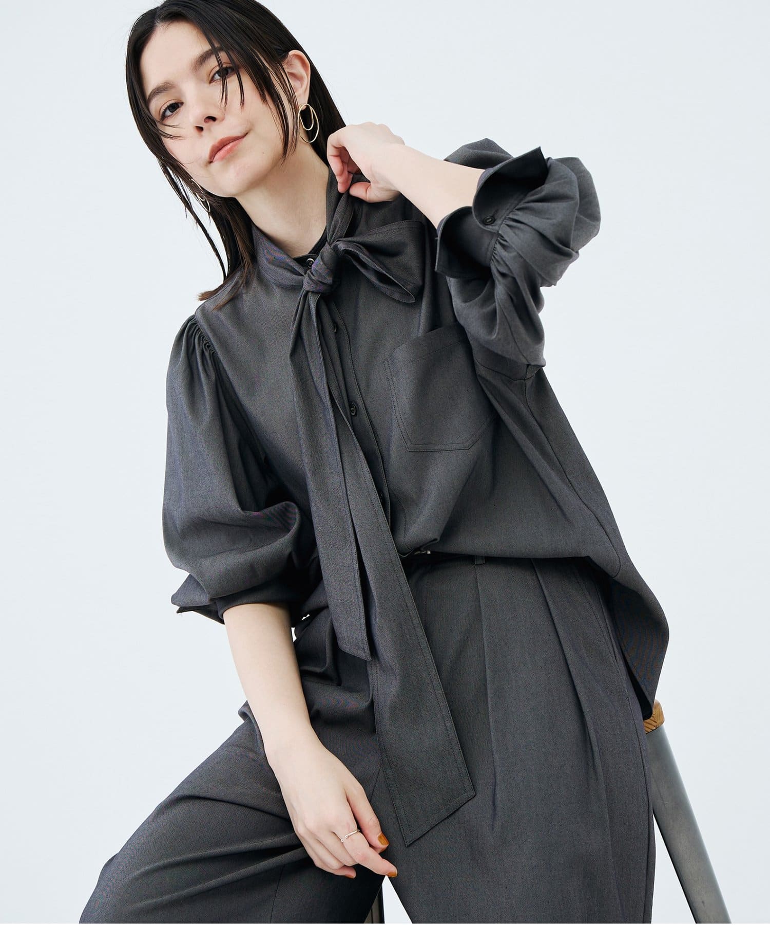 NOLLEY'S(ノーリーズ) 《セットアップ対応》ウォッシャブルバイオツイルボウタイブラウス