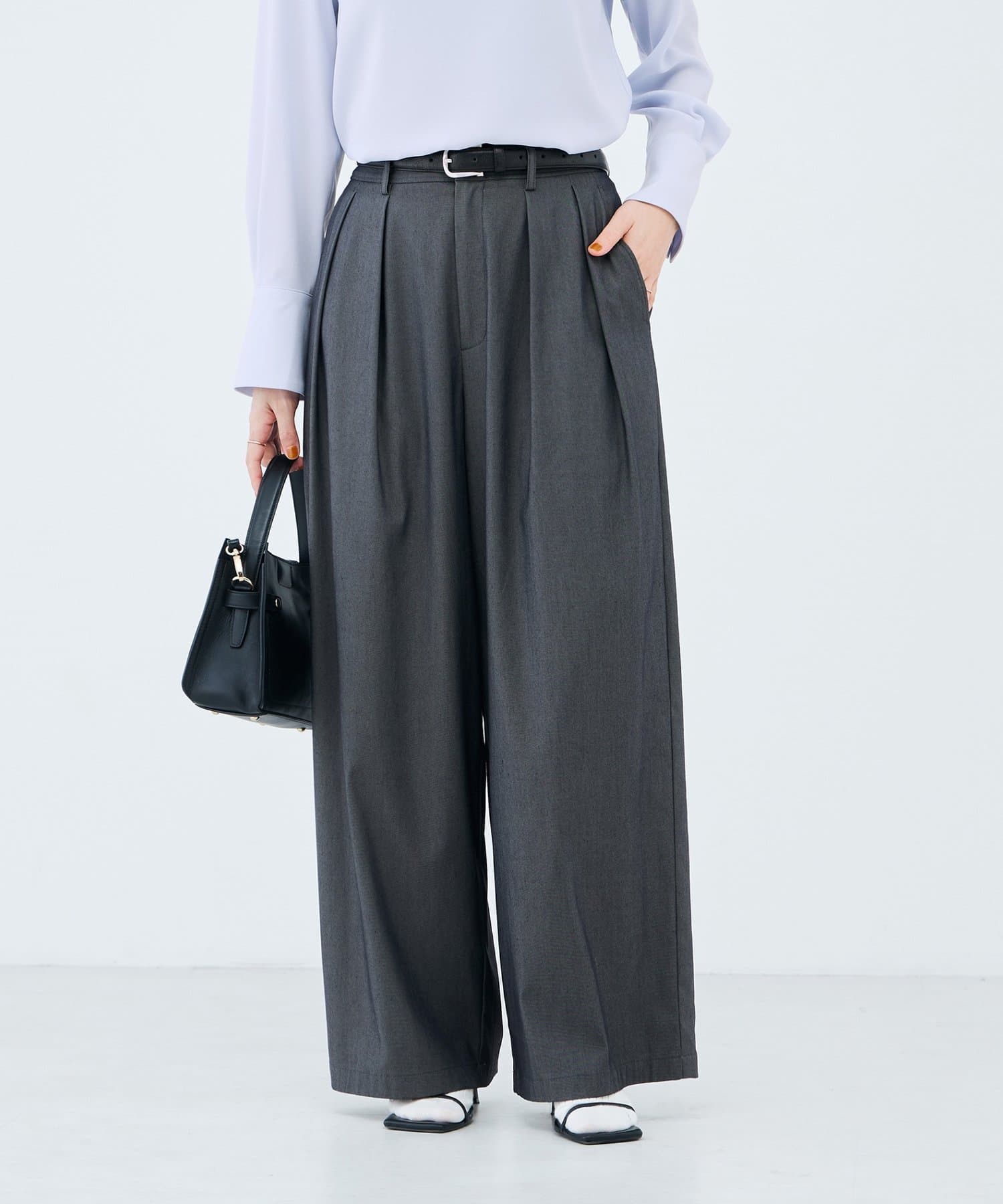 NOLLEY'S(ノーリーズ) 《セットアップ対応》ウォッシャブルバイオツイルタックワイドパンツ