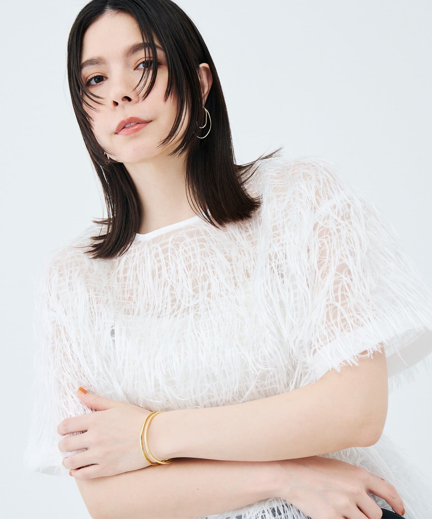 NOLLEY'S(ノーリーズ) ウォッシャブルシアーロングフェザー両前Tブラウス