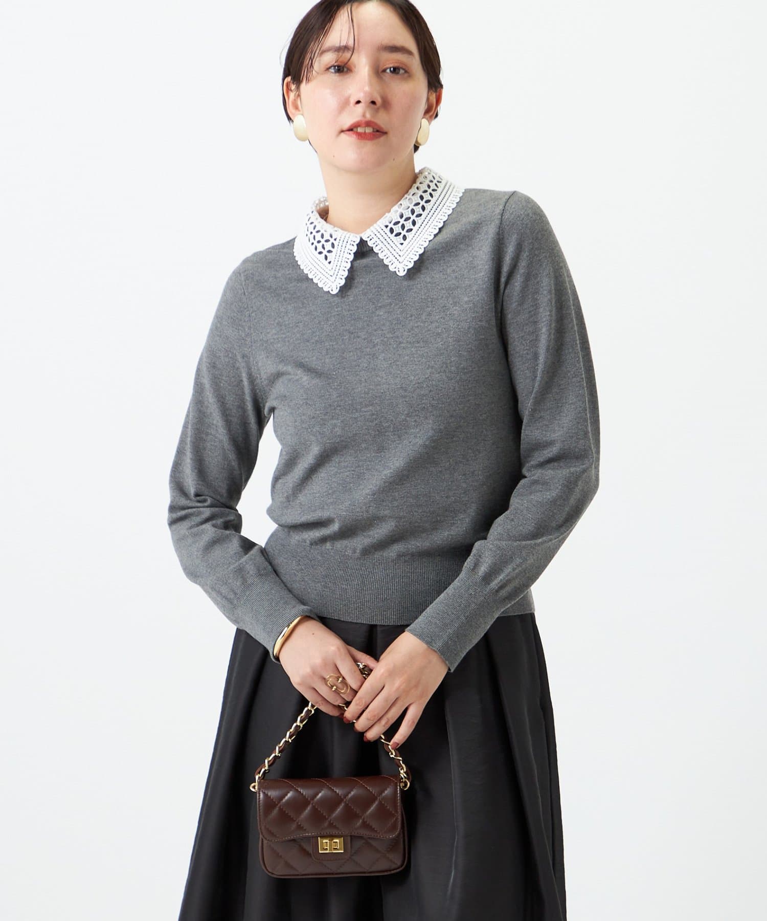 NOLLEY'S(ノーリーズ) 《手洗い可能》襟レース取りはずしプルオーバー