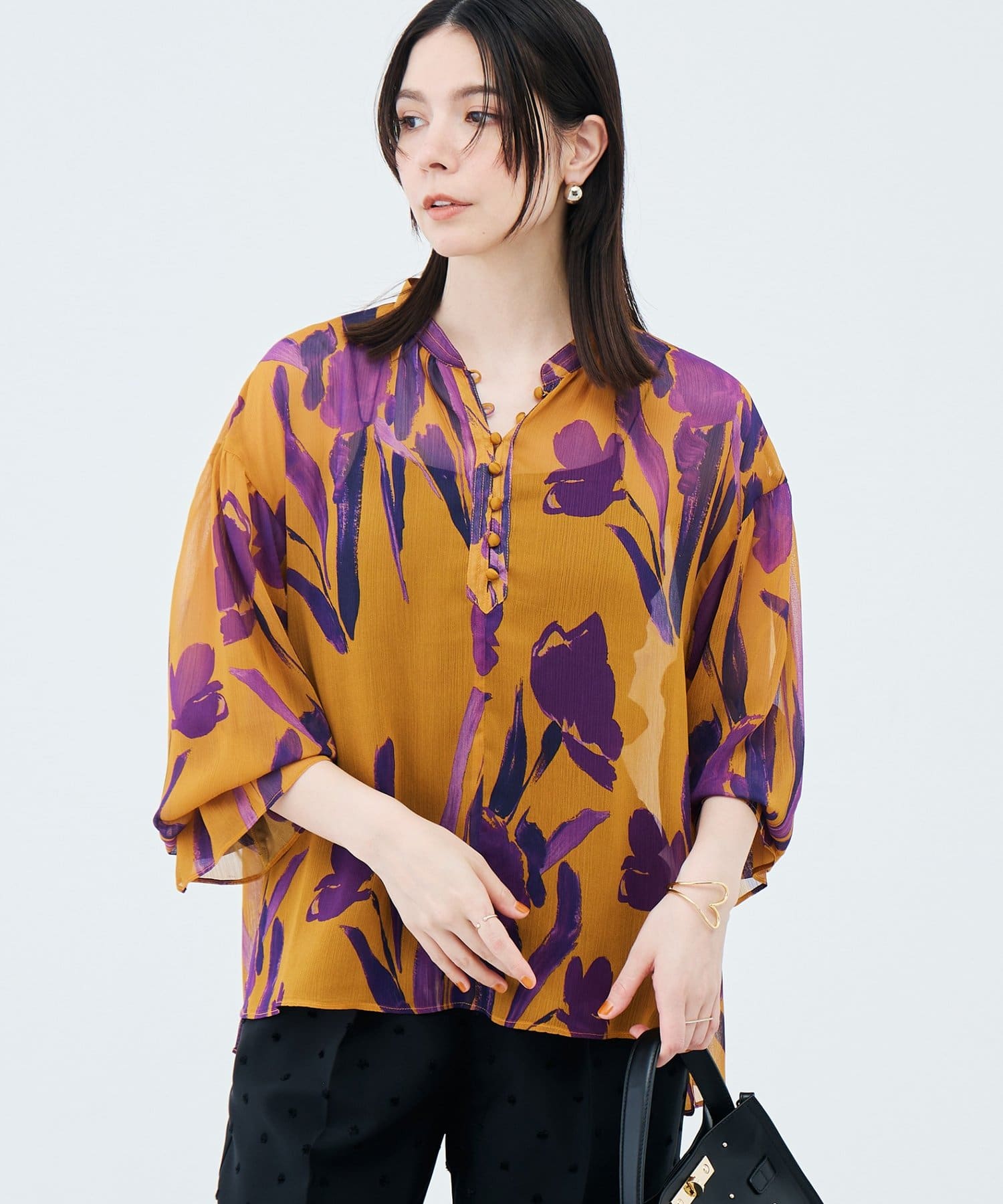 NOLLEY'S(ノーリーズ) 《セットアップ対応》ウォッシャブルDEVEAUX花柄楊柳ブラウス