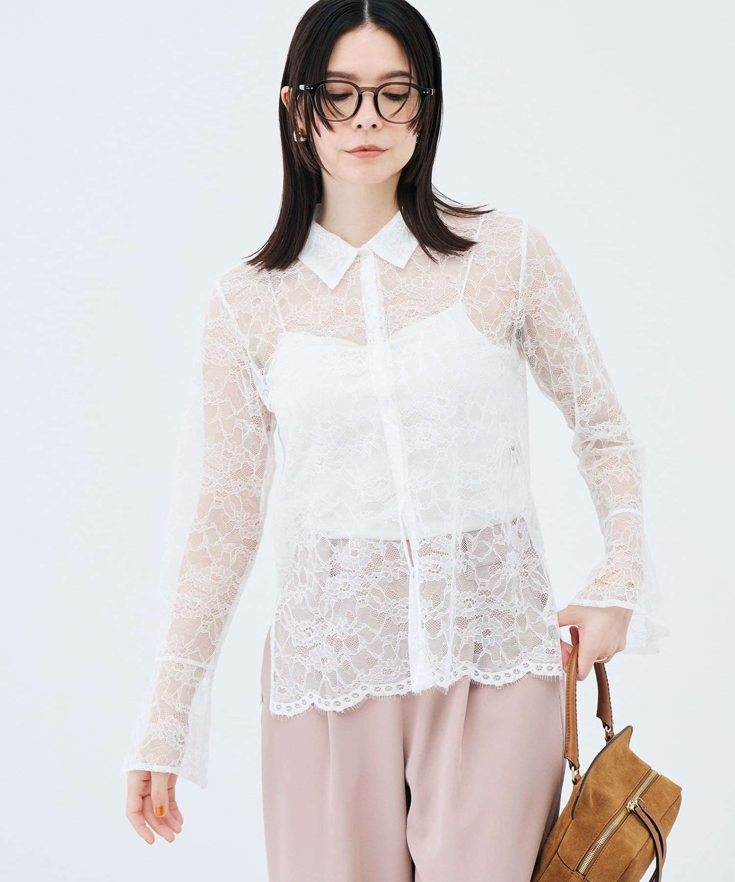 NOLLEY'S(ノーリーズ) 【WEB＆一部店舗限定カラーアイテム】ウォッシャブルレースシャツブラウス
