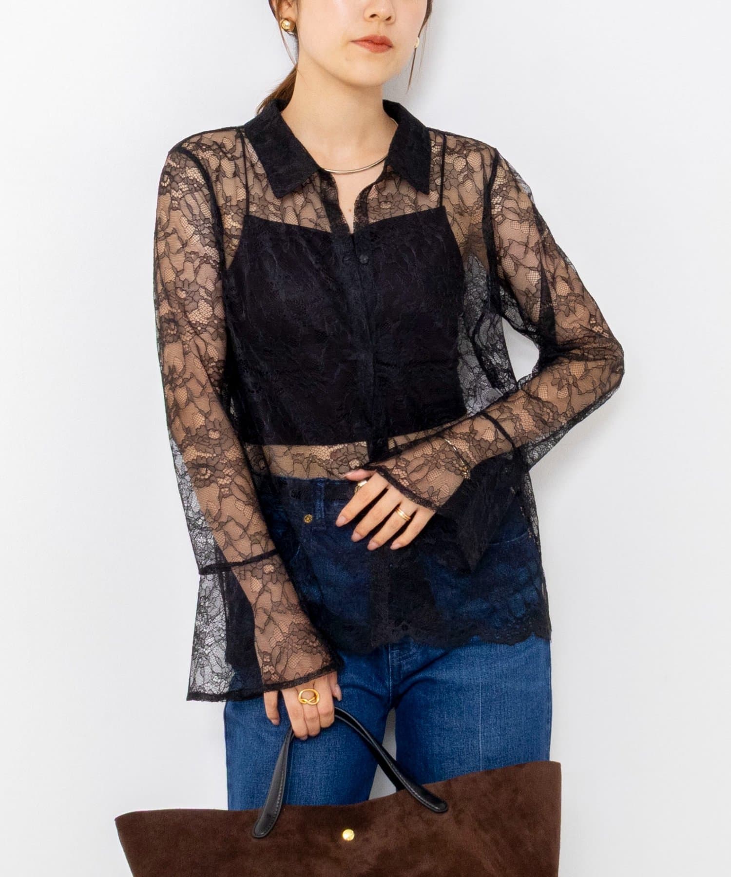 NOLLEY'S(ノーリーズ) 【WEB＆一部店舗限定カラーアイテム】ウォッシャブルレースシャツブラウス