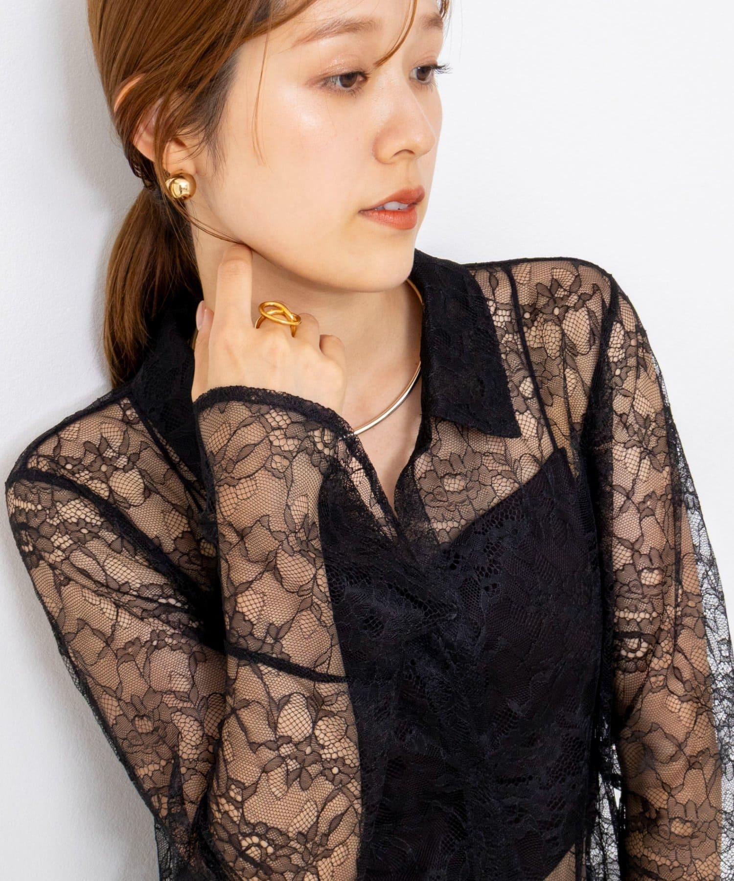NOLLEY'S(ノーリーズ) 【WEB＆一部店舗限定カラーアイテム】ウォッシャブルレースシャツブラウス