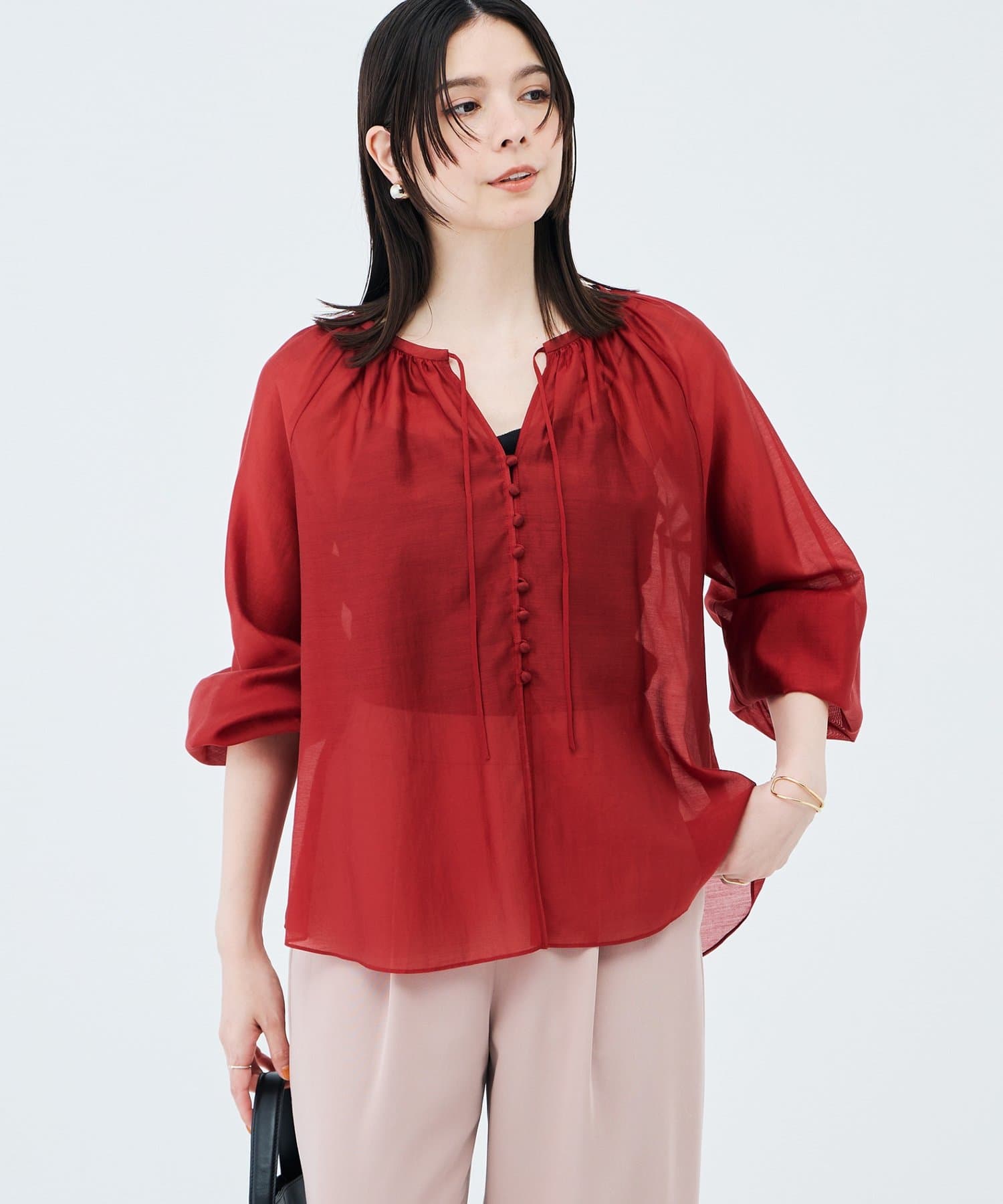 NOLLEY'S(ノーリーズ) ウォッシャブルシアーギャザーネックブラウス