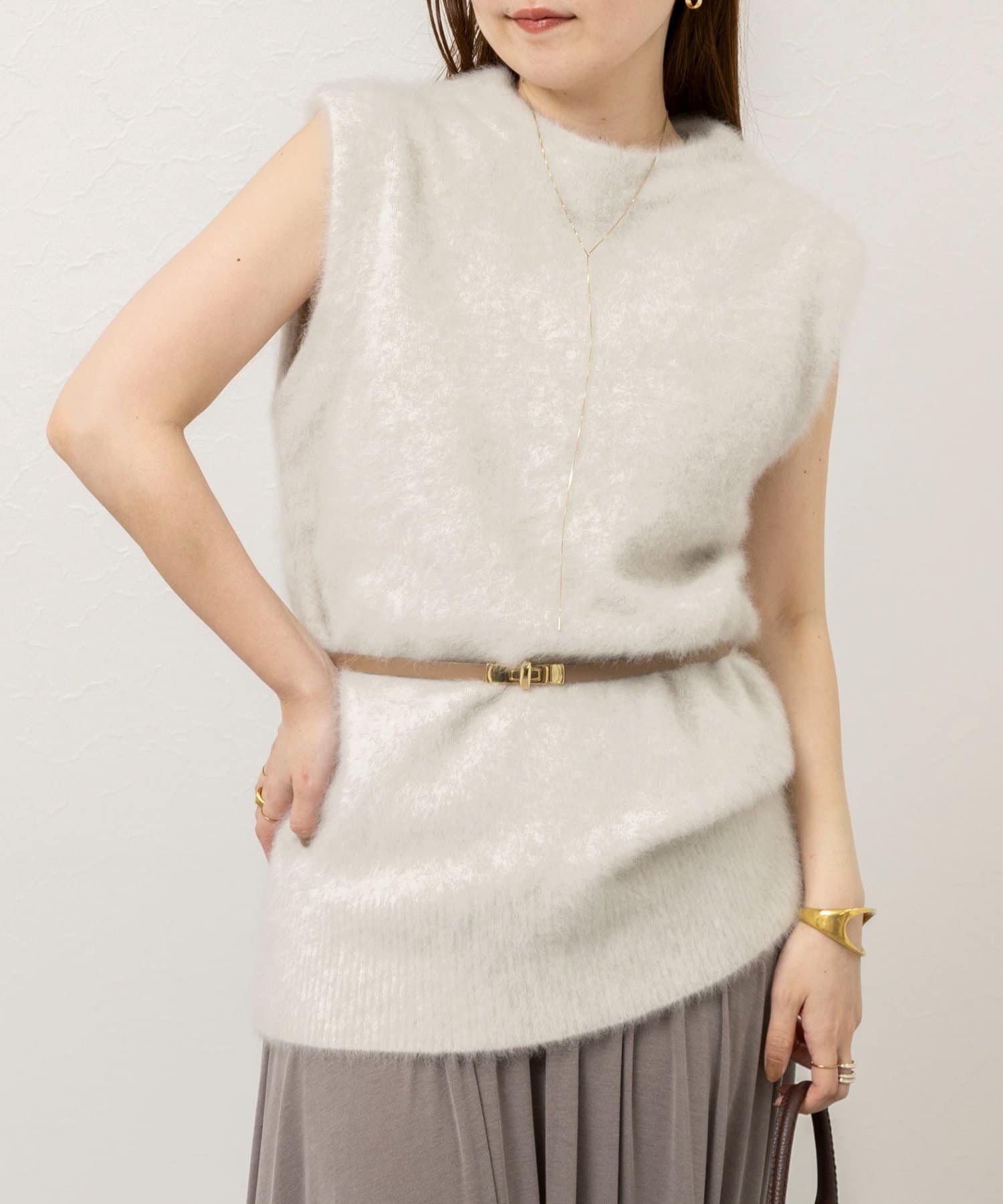 NOLLEY'S(ノーリーズ) ウール混ヘアリーノースリーブハイネックチュニック
