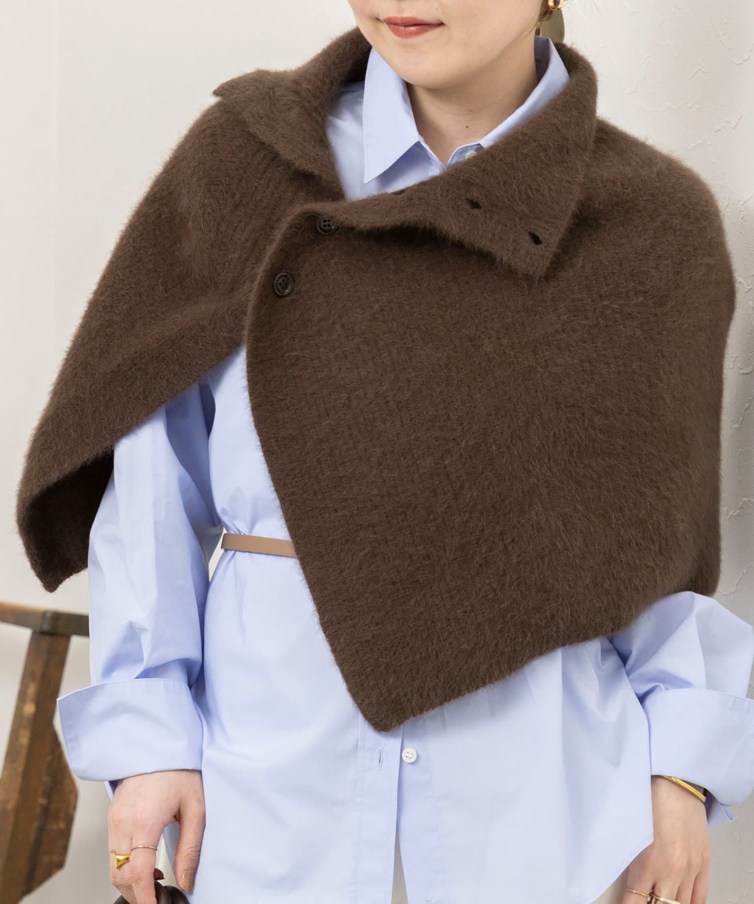 NOLLEY'S(ノーリーズ) ウール混ヘアリー片開きポンチョ