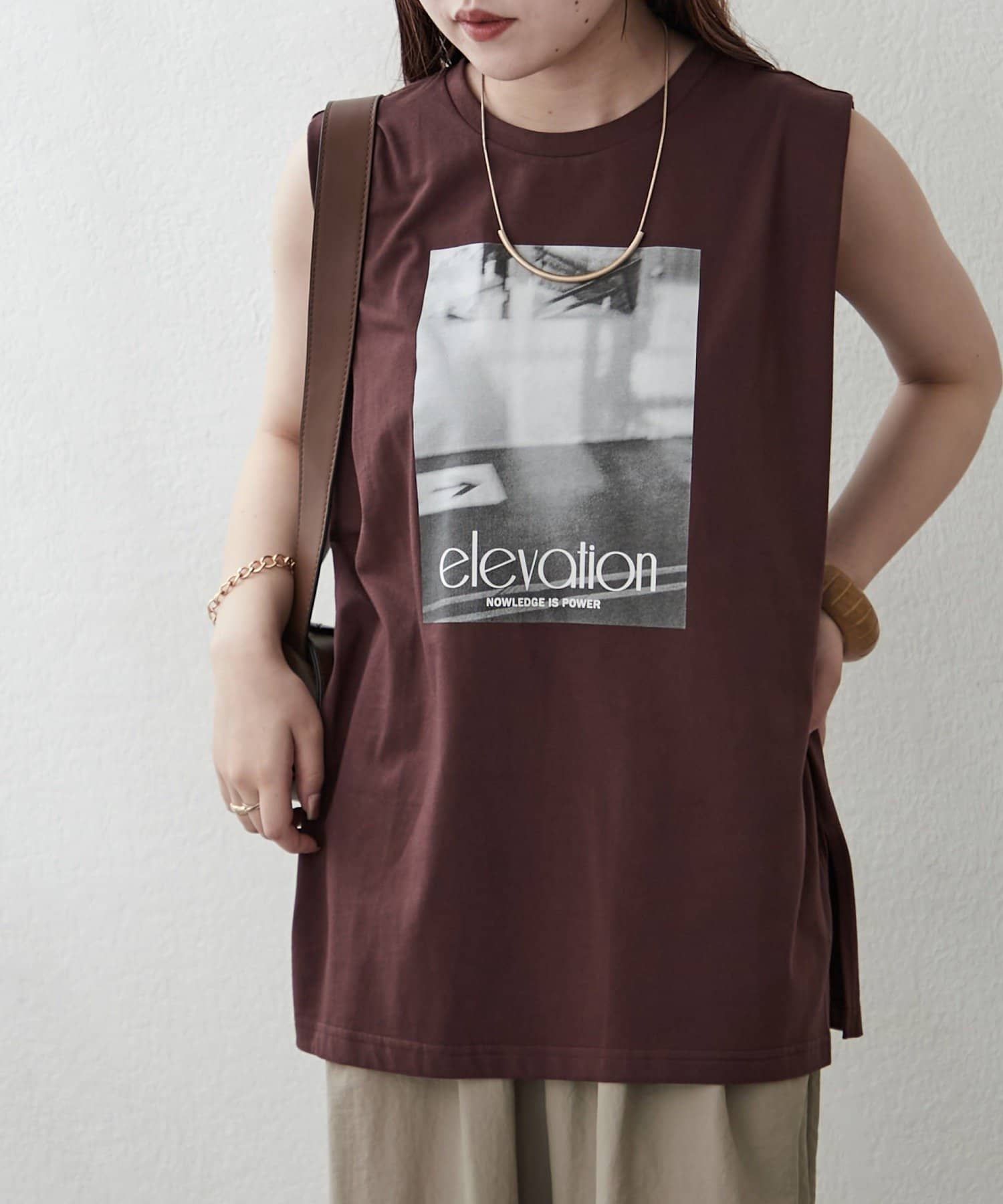 NICE CLAUP / OLIVE des OLIVE OUTLET(ナイスクラップ  / オリーブ デ オリーブ アウトレット) 【RMAF】フォト＆ロゴタックノースリカットソー