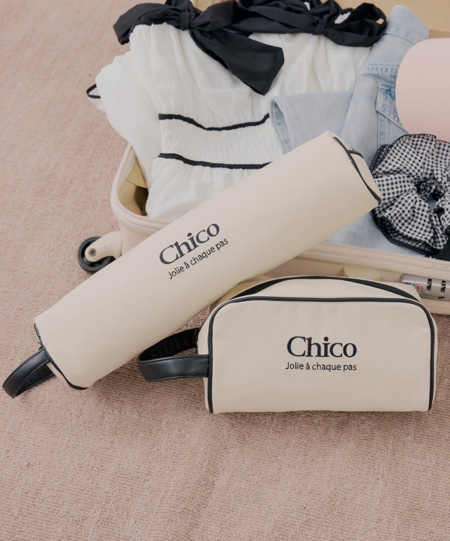 Chico(チコ) ハンドル付きロゴ刺繍ポーチセット