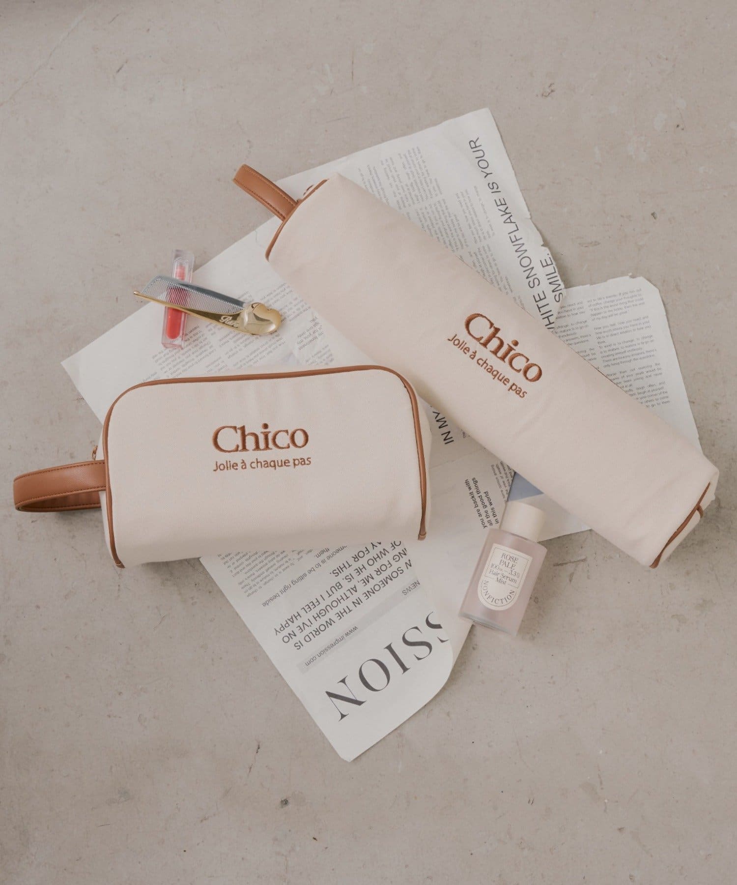 Chico(チコ) ハンドル付きロゴ刺繍ポーチセット