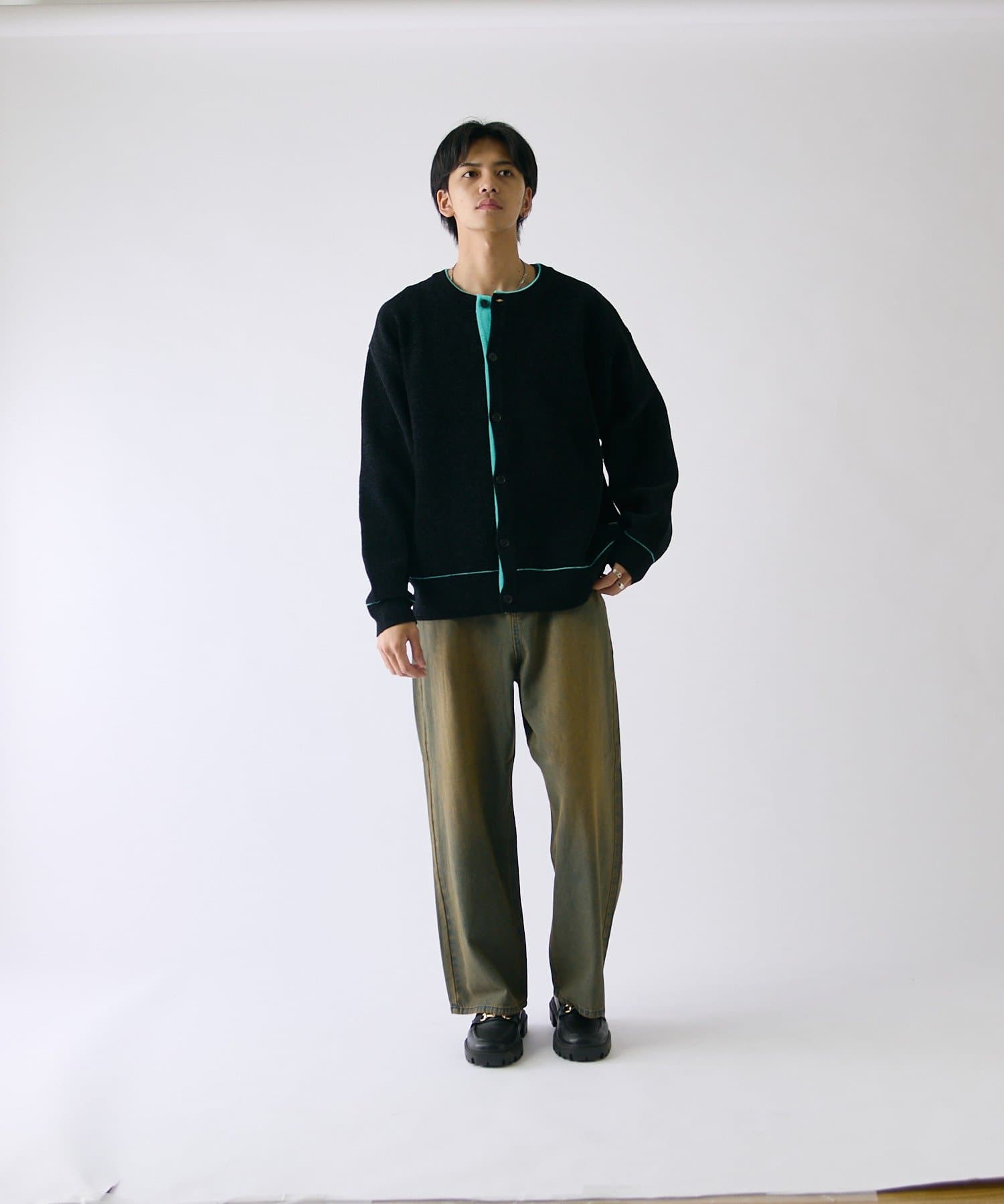 -goocy-(グーシー) モールダブルフェイスニットカーディガン