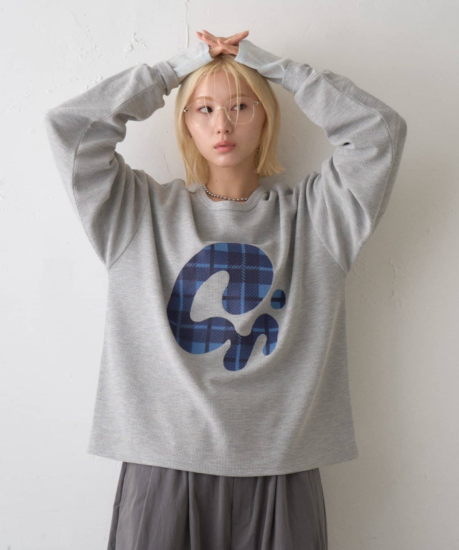 CIAOPANIC TYPY(チャオパニックティピー) 【UNISEX】ニュアンス柄プリント2WAYワッフルロンTEE