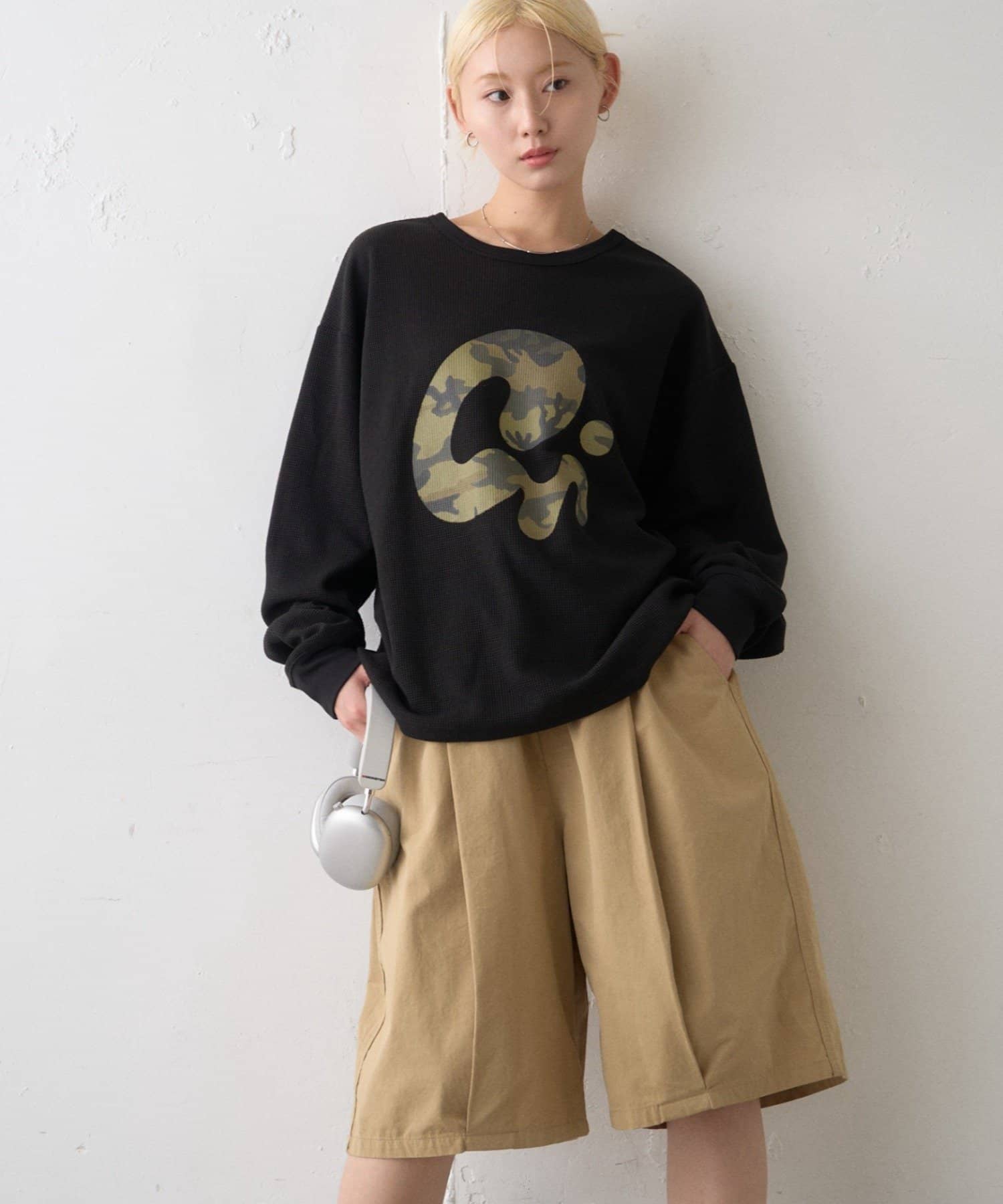 CIAOPANIC TYPY(チャオパニックティピー) 【UNISEX】ニュアンス柄プリント2WAYワッフルロンTEE