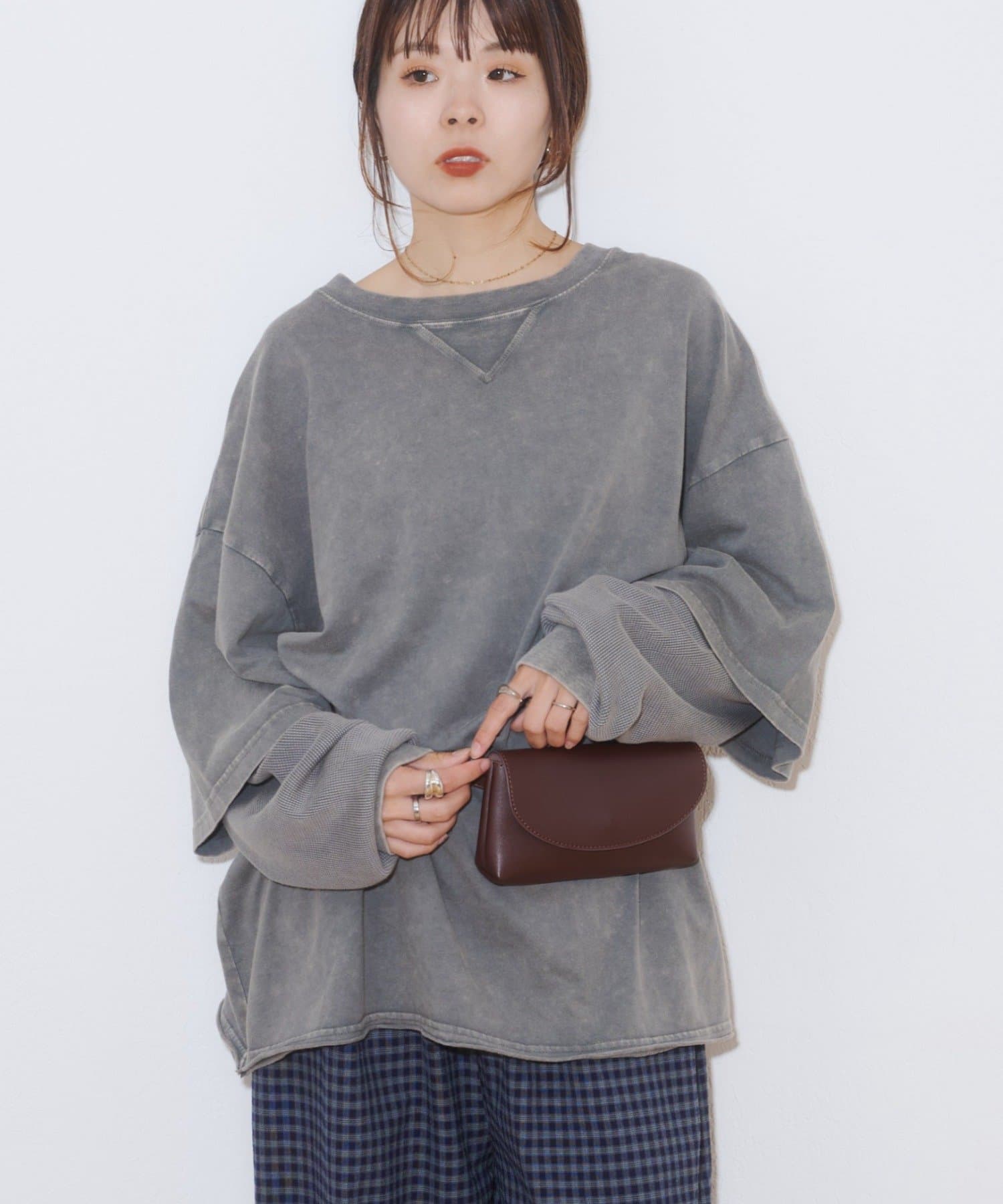 CIAOPANIC TYPY(チャオパニックティピー) アシッドウォッシュ加工フェイクレイヤードワッフルロンTEE