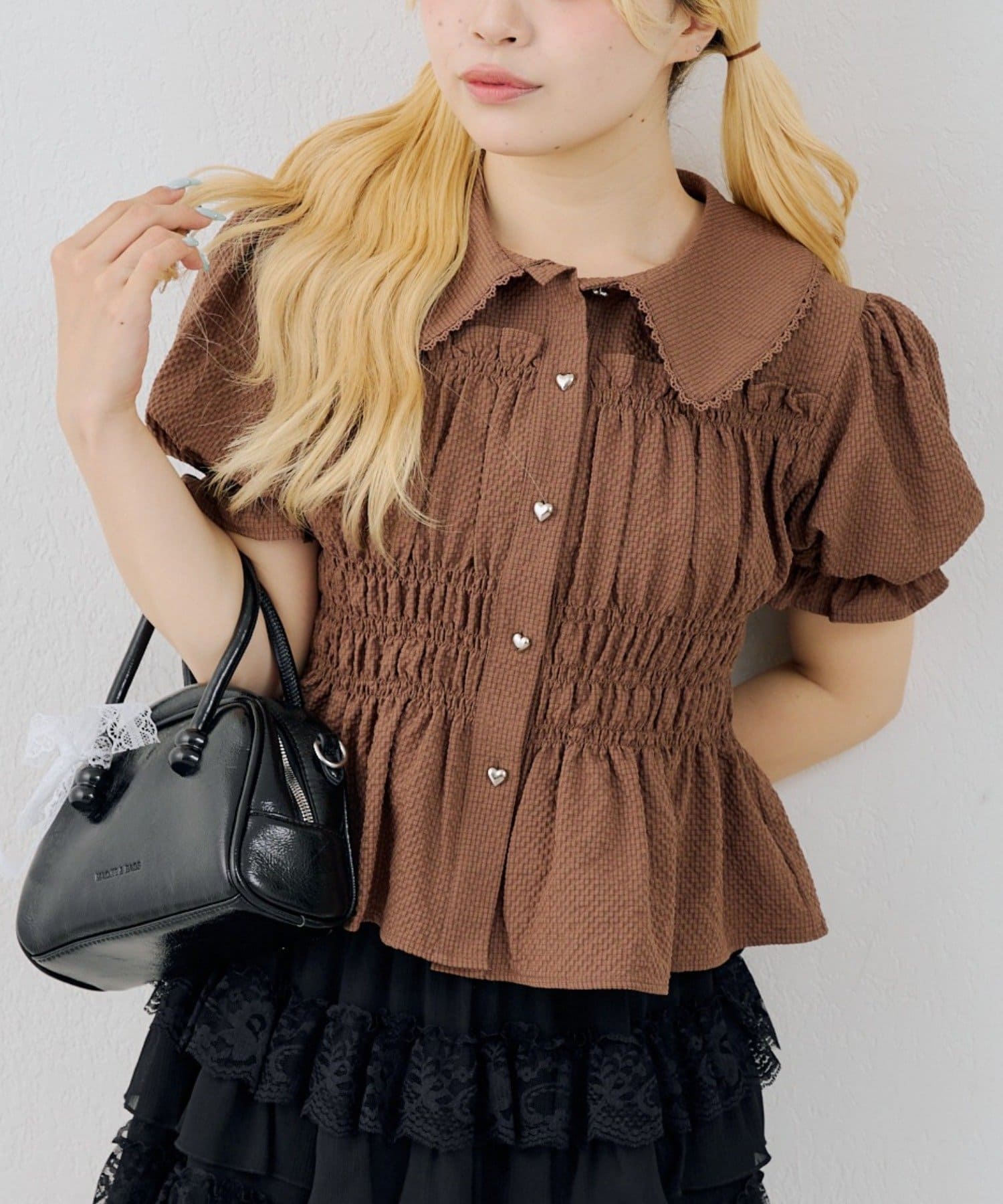continuer】シャーリングペプラムブラウス | NICE CLAUP / OLIVE des