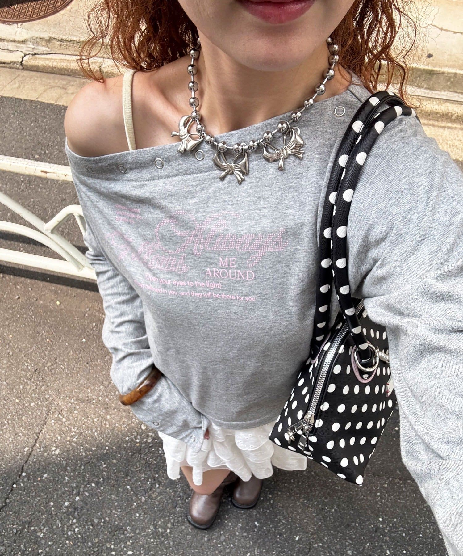 CIAOPANIC(チャオパニック) リングドットボタンワンショルロンTee