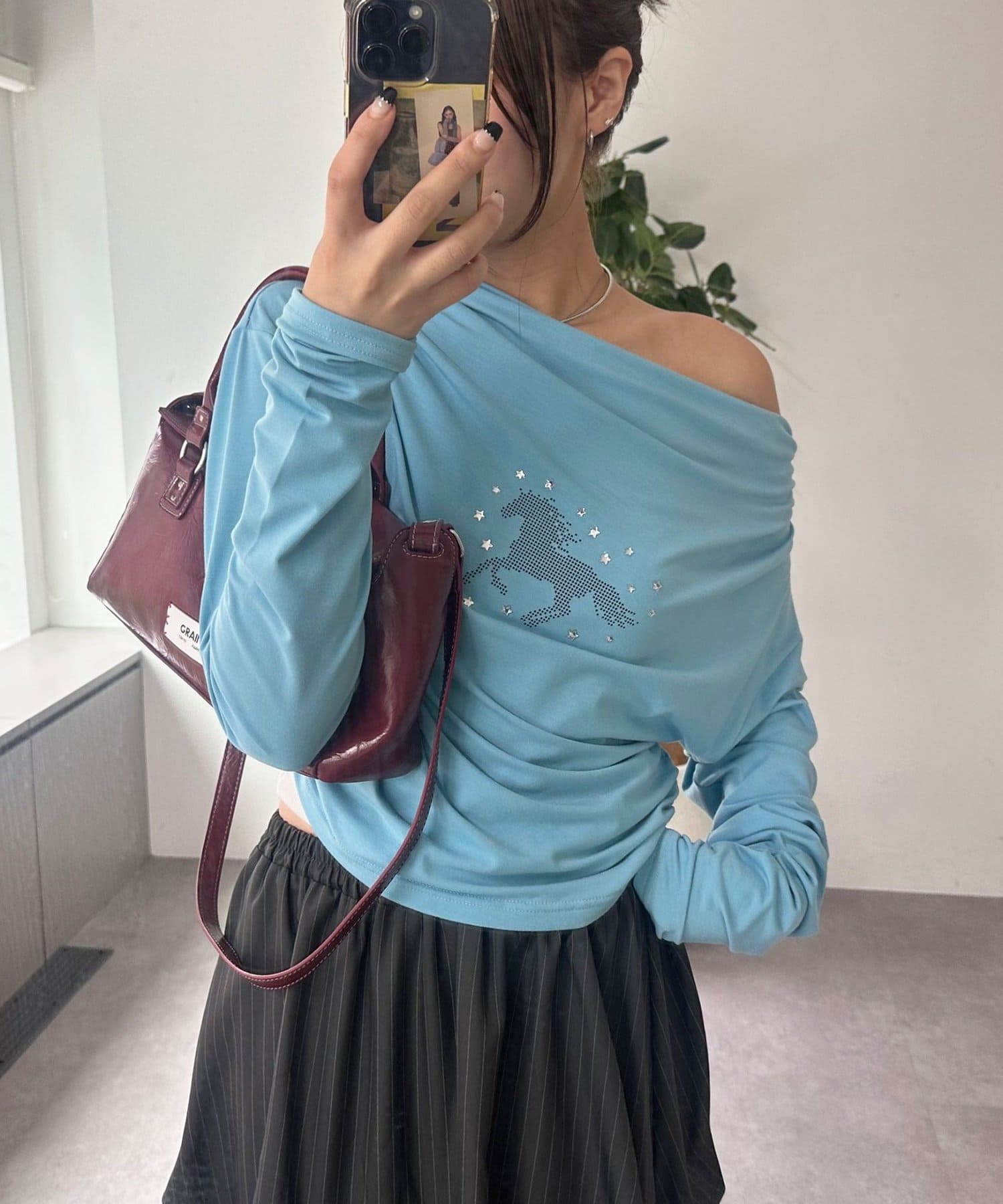 CIAOPANIC(チャオパニック) ホースグラフィックドレープネックロンTee