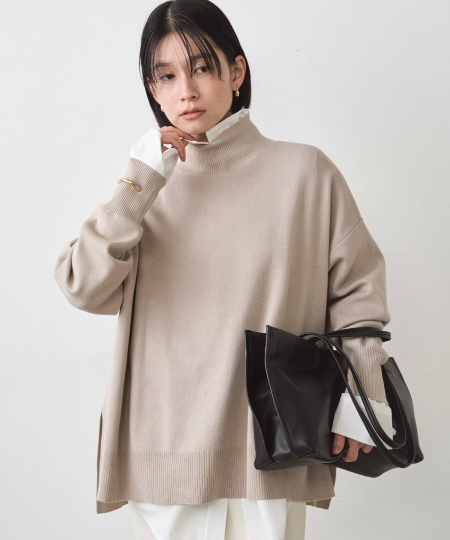 OUTLET(アウトレット) 【Loungedress】総針ハイネックニット