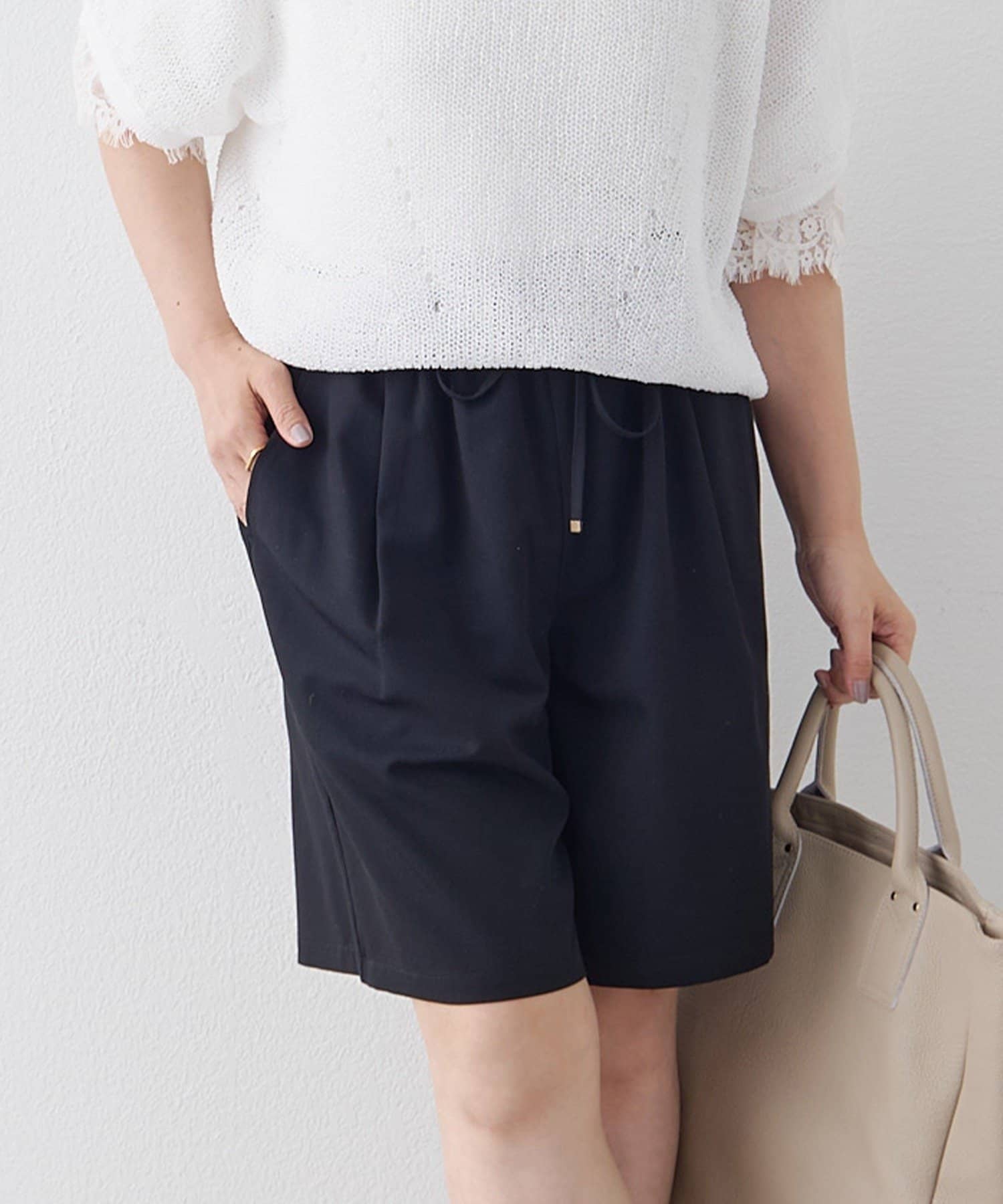 NICE CLAUP / OLIVE des OLIVE OUTLET(ナイスクラップ  / オリーブ デ オリーブ アウトレット) 【PUAL CE CIN】ウエストドロスト１タックバミューダパンツ