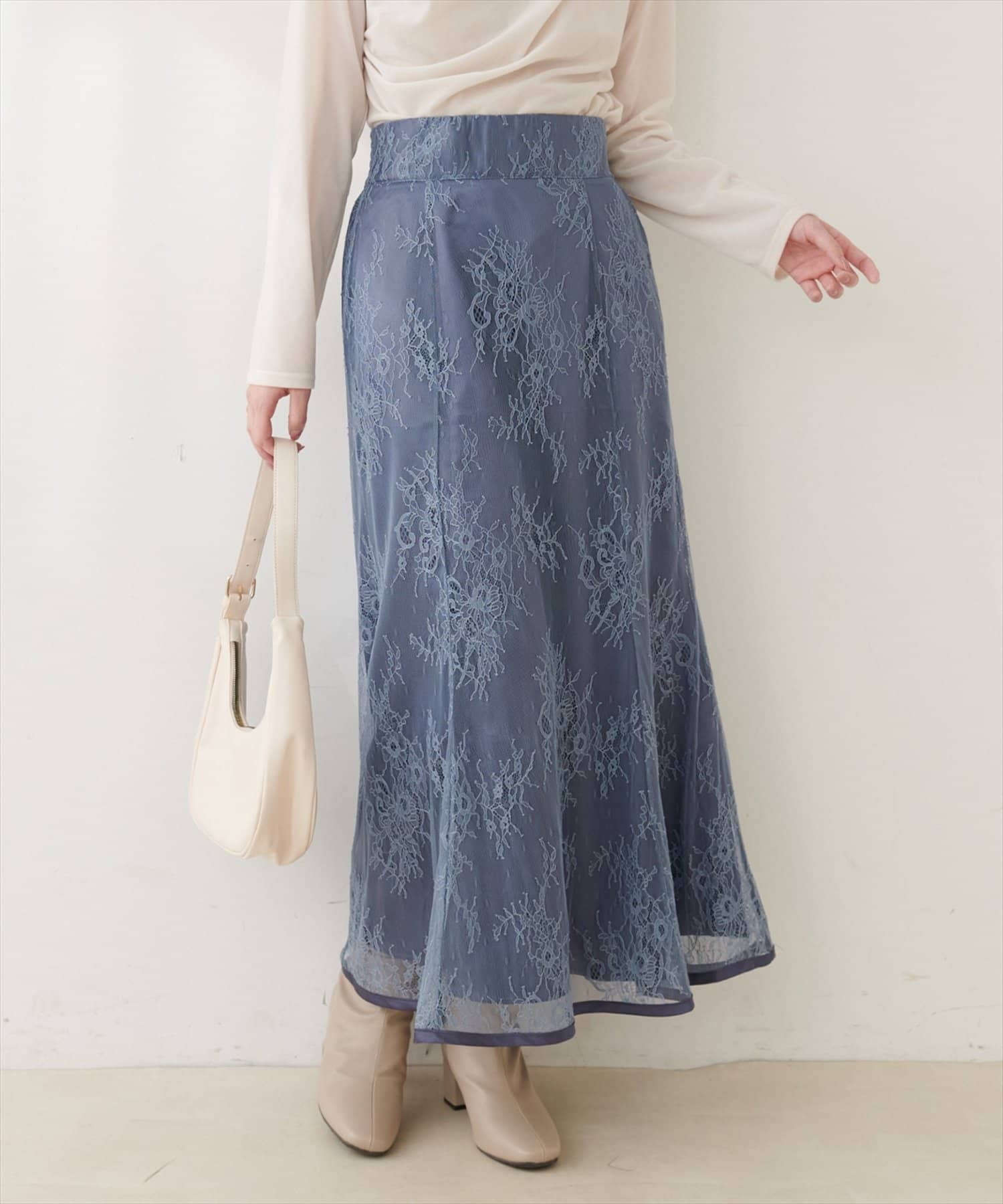 natural couture(ナチュラルクチュール) 長さ変えられるサテンパイピングレーススカート
