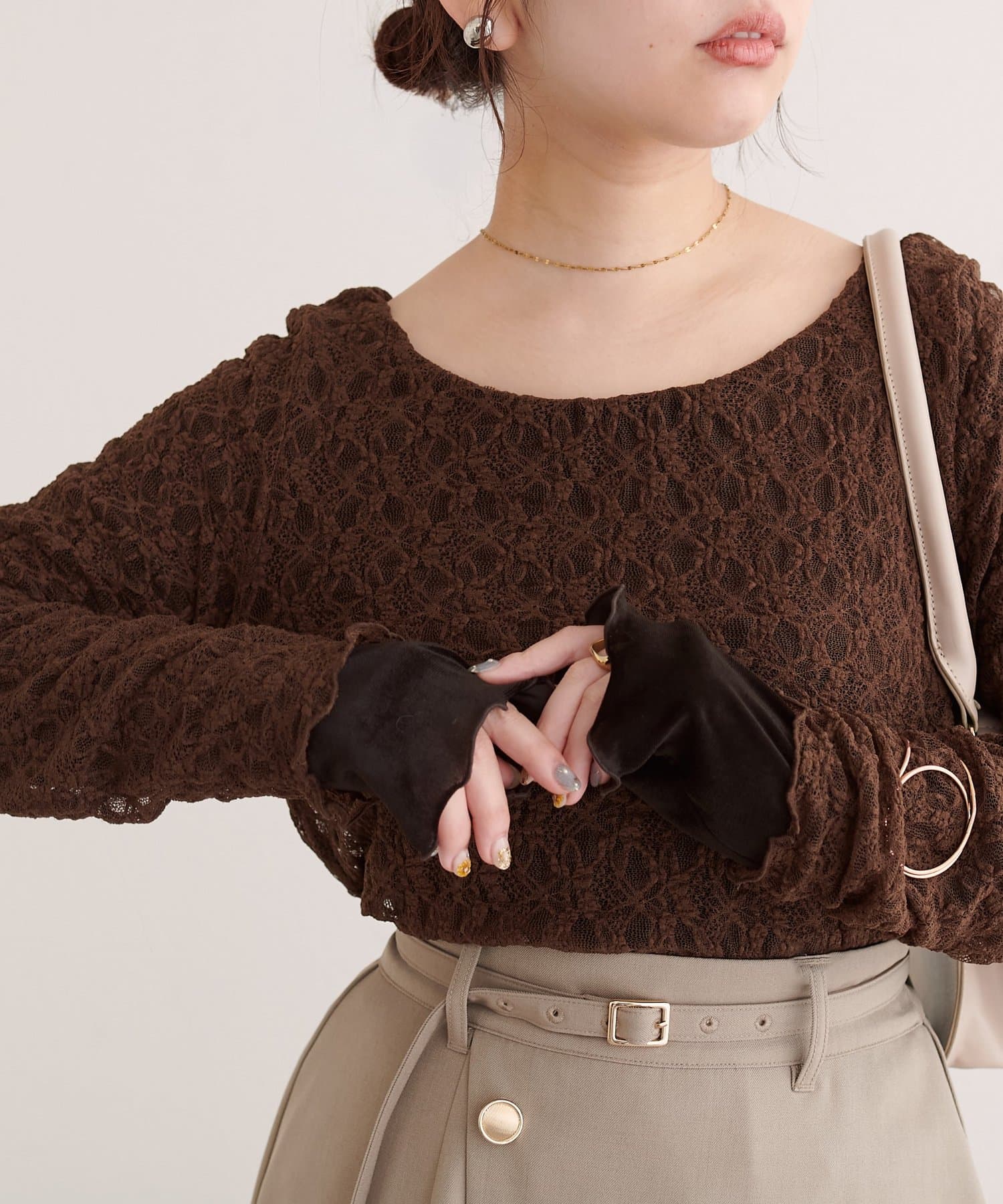 natural couture(ナチュラルクチュール) シアーベロア×レースリバーシブルTOPS