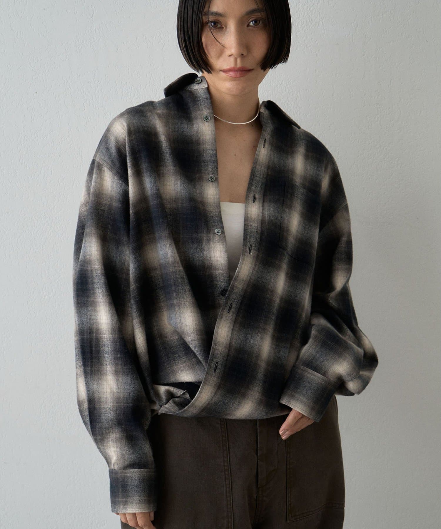 Whim Gazette(ウィム ガゼット) 2wayシャギーチェックシャツ