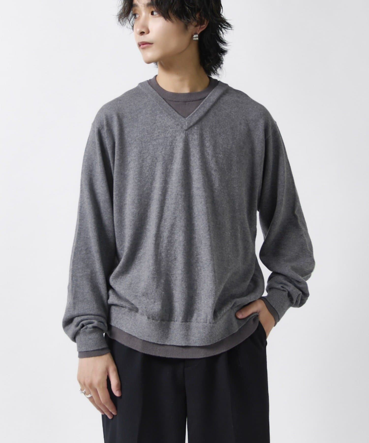 Lui's(ルイス) コットンVネックレイヤードニット
