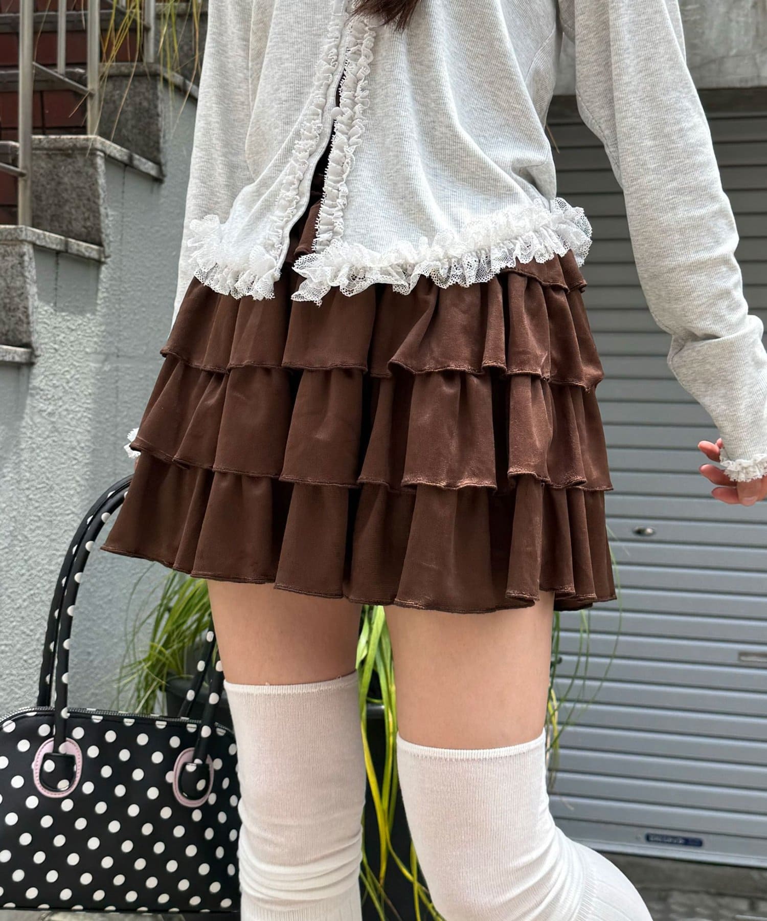 CIAOPANIC(チャオパニック) （ベロア調 / レース）フリルティアードミニスカパン